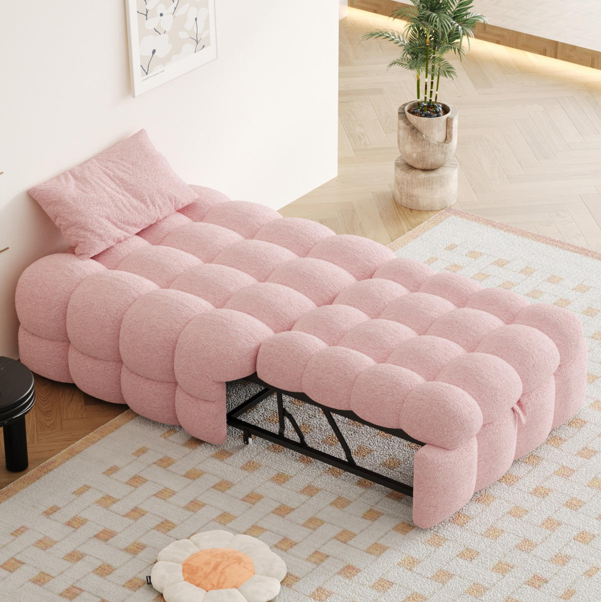 BETT 183/76/42 cm Rosa aus Teddy mit 2-in-1-Funktion - Rosa, Textil (70/180cm) - OKMYHOME