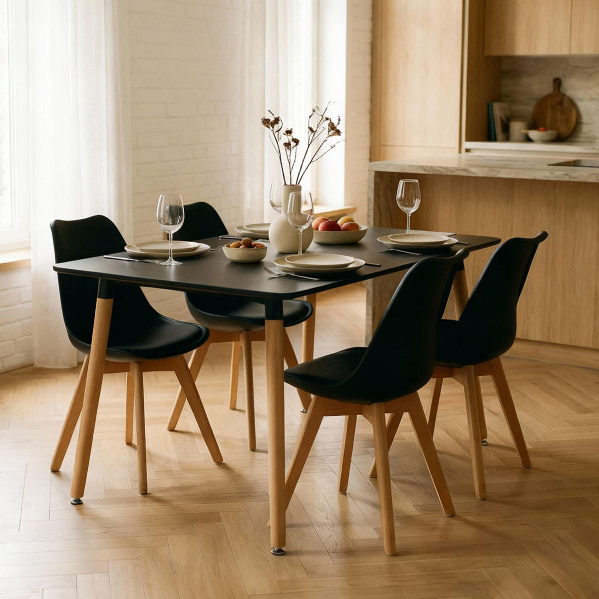 ESSGRUPPE SHANNON ABBY 5er Set schwarz - Schwarz, Holz/Holzwerkstoff - IDIMEX