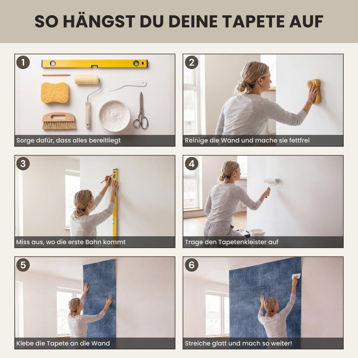 TAPETE - Leinen - Textur - Muster - Denim - Rustikal - 260x240 cm - Blau, Papier (260/240cm) - OnlyWow