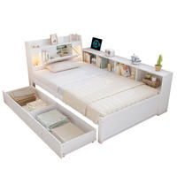 JEDNOLÔŽKOVÁ posteľ 90/200 cm biela s úložným priestorom, 2 svetlami a nabíjacou zásuvkou z masívu a MDF - biela, drevo (90/200cm) - OKWISH
