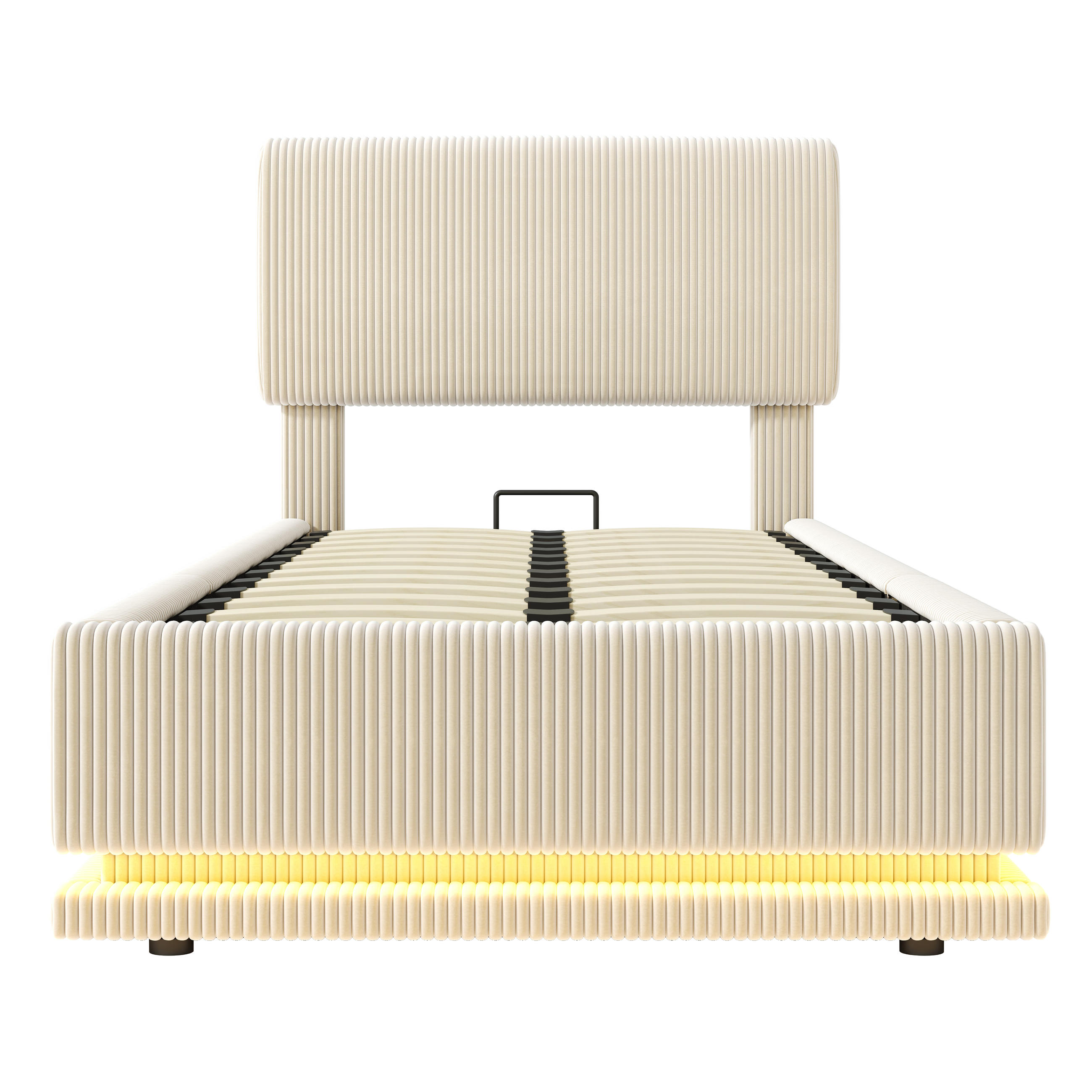 POLSTERBETT 90x200cm, LED, USB-C, Kopfteil verstellbar, Cord, Lattenrost, Stauraum, Beige - Beige, Textil (90/200cm)