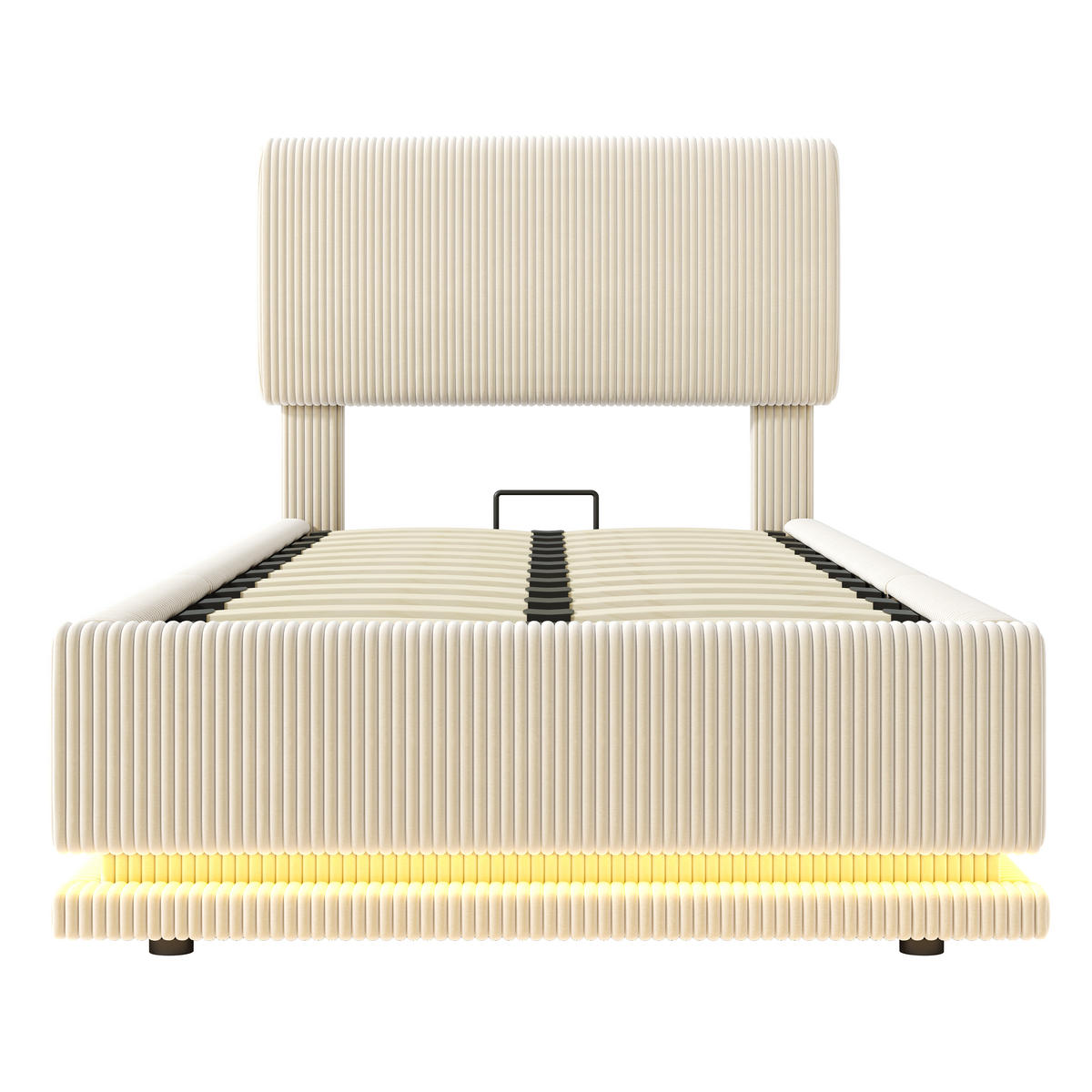 STAURAUMBETT 90/200 cm DE-03624, mit LED, höhenverstellbarem Kopfteil und Cord-Stoff, in Beige - Beige, Metall (90/200cm) - ComfortXL
