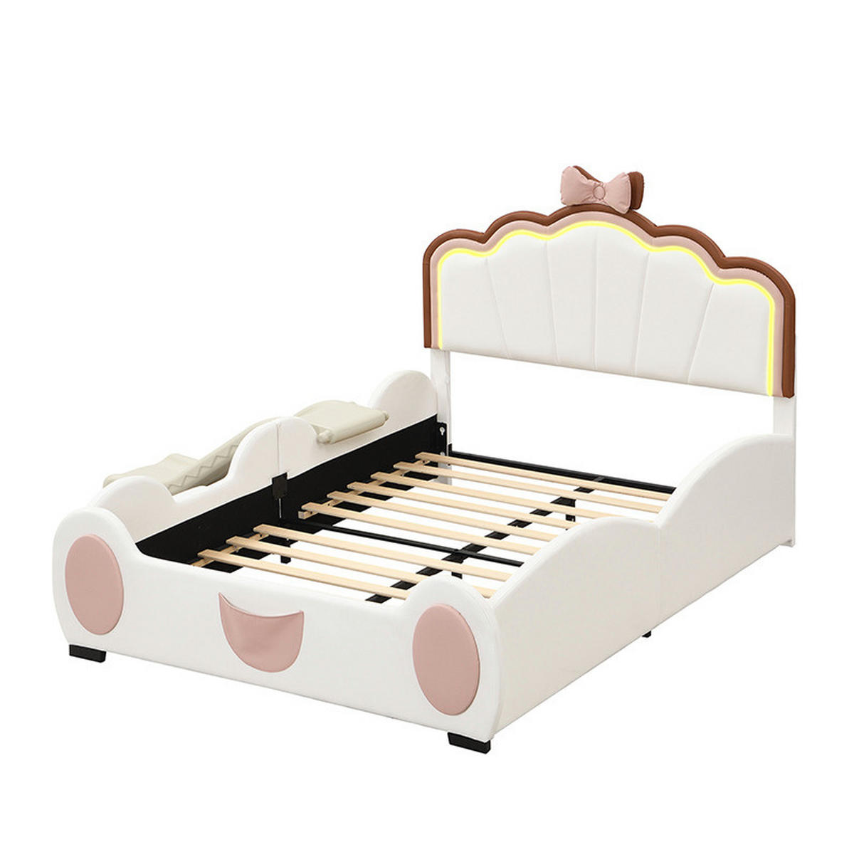 HOCHBETT 140/200 cm in Rosa/Weiß mit Rutsche und LED-Beleuchtung - Rosa, Kunststoff (140/200cm) - Flora Grace