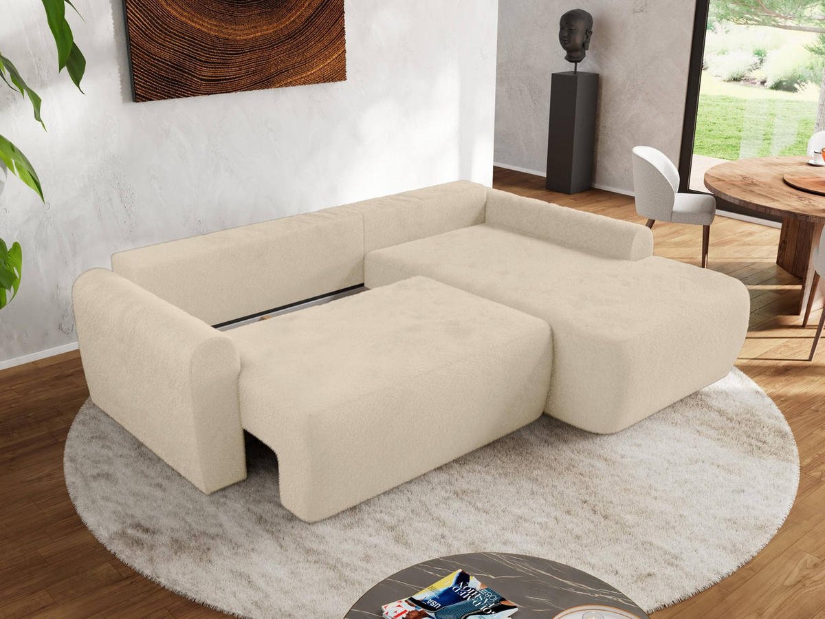 ECKSCHLAFSOFA CUBO L Creme Plüsch - rechts - Creme/Schwarz, Kunststoff/Textil (187/273cm) - MKS