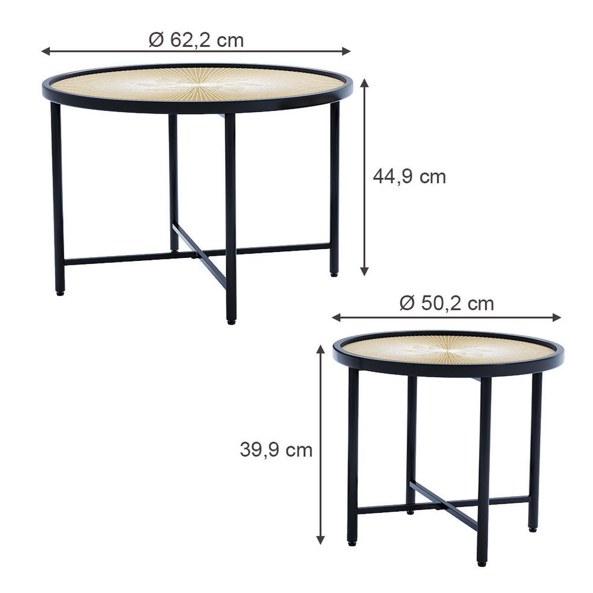 BEISTELLTISCH-SET Winnipeg Holz 62 x 62 cm 2 Teile - Schwarz/Sonoma Eiche, Holzwerkstoff (62/62/44.5cm) - Vicco