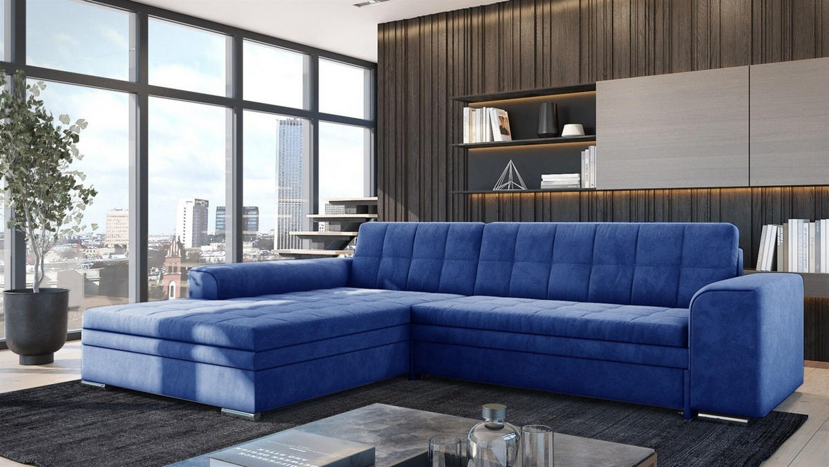 ECKSOFA Lusaka Mit Schlaffunktion - Blau, Holzwerkstoff/Textil (292/198cm) - Fun Möbel