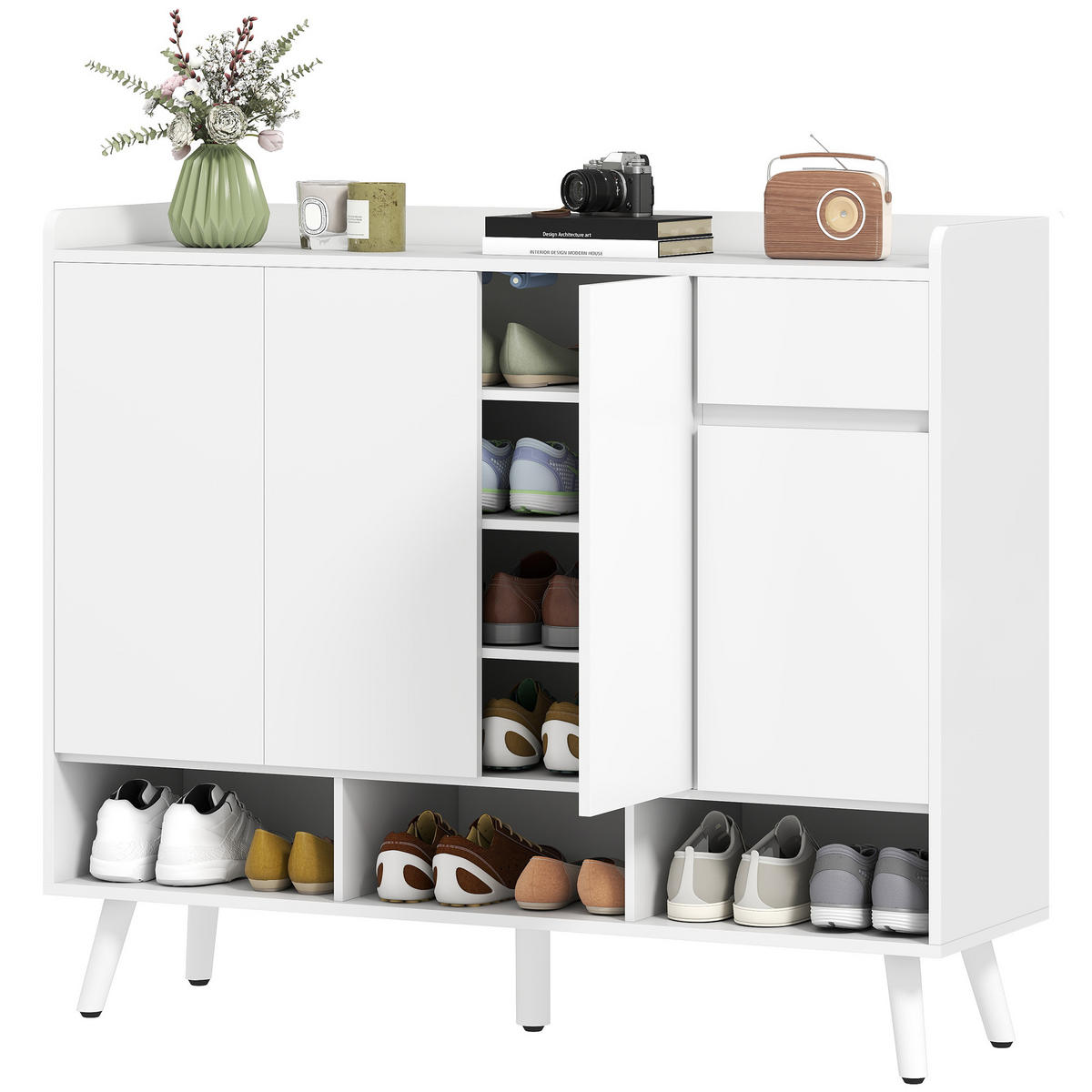 SCHUHSCHRANK DE-09743 griffloses Design, 4 verstellbare Regale Weiß - Weiß, Holzwerkstoff (120/100/35cm) - ComfortXL