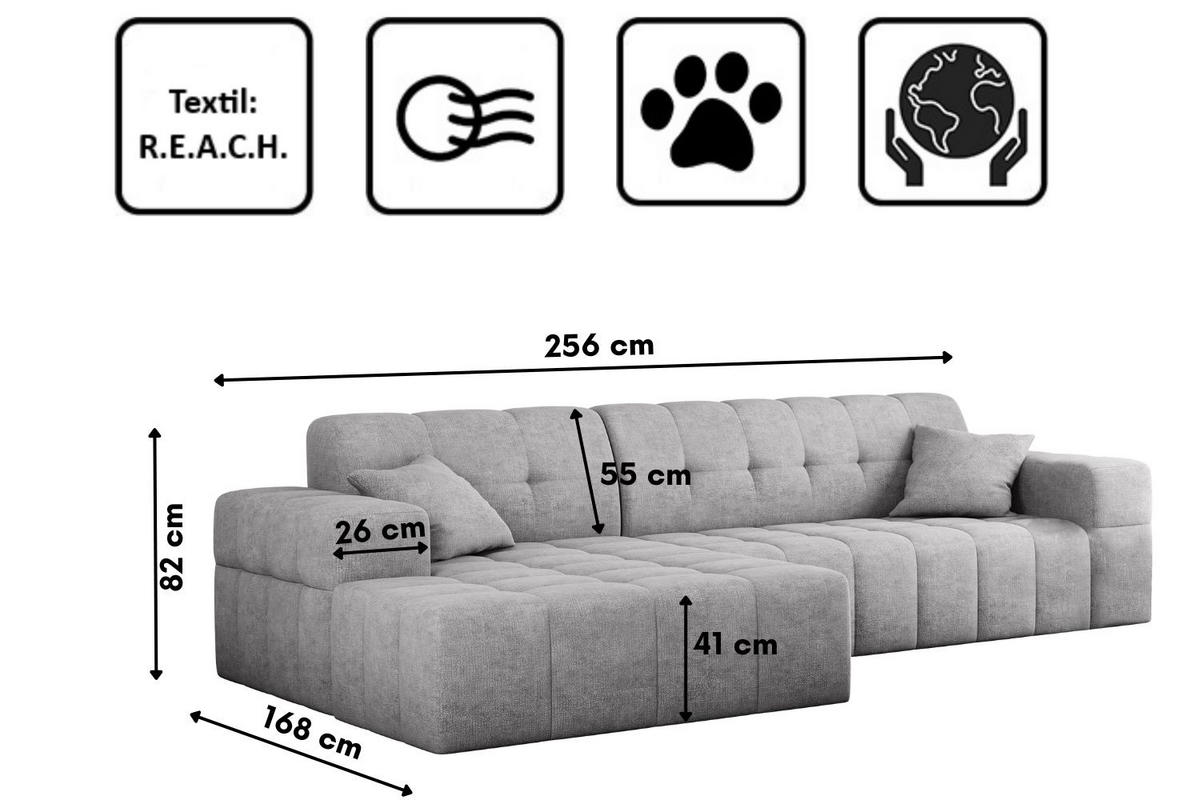 ECKSOFA NIMES Stoff Perfect Harmony Grau Links - Grau, Holz/Kunststoff (168/265cm) - Kaiser Möbel