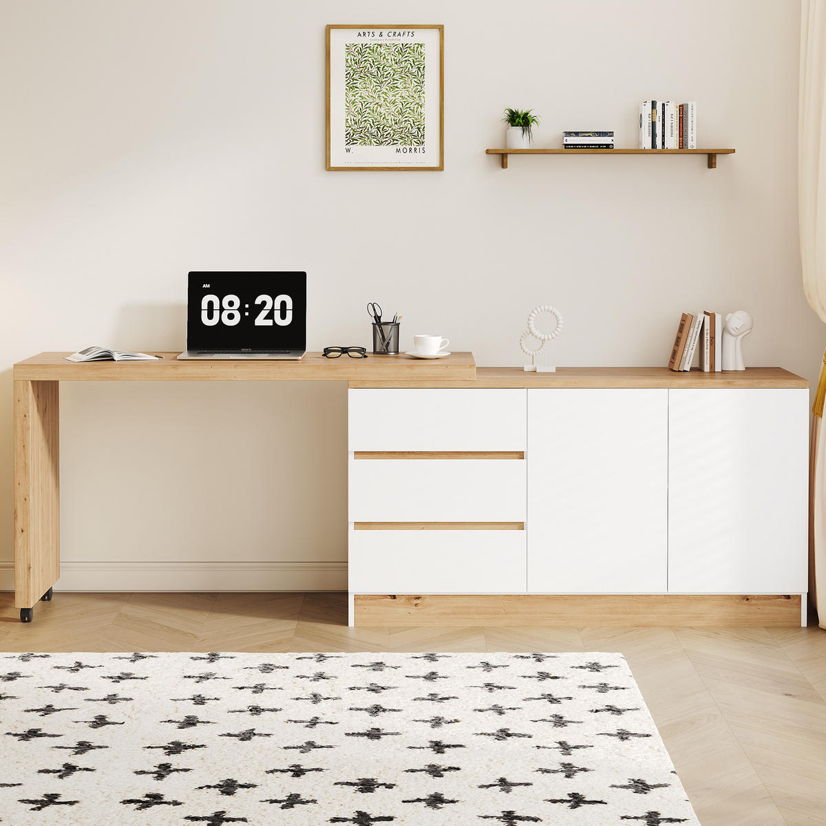 SCHREIBTISCH Klappbar mit Rollen Drehbar Weiß Eiche Modern - Multicolor, Holzwerkstoff (50/120/78cm) - FLIEKS