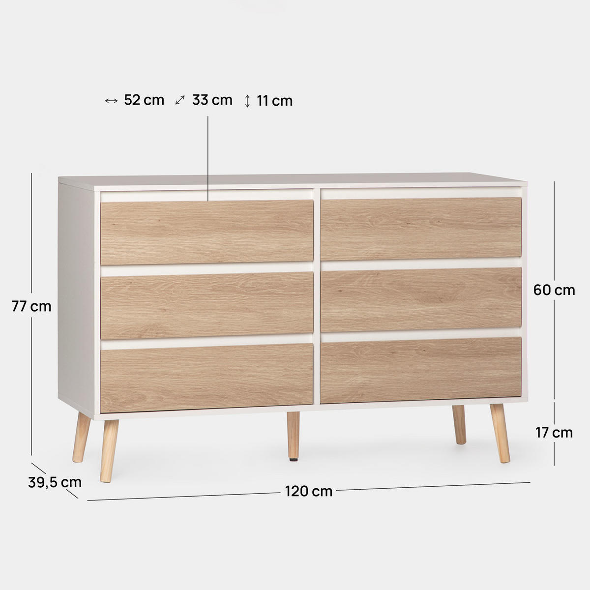 SCHUBLADENKOMMODE DOPPELTE Kemi Zweifarbig 120 cm x 76 cm - Multicolor, Holzwerkstoff (120/76/40cm) - Klast Home