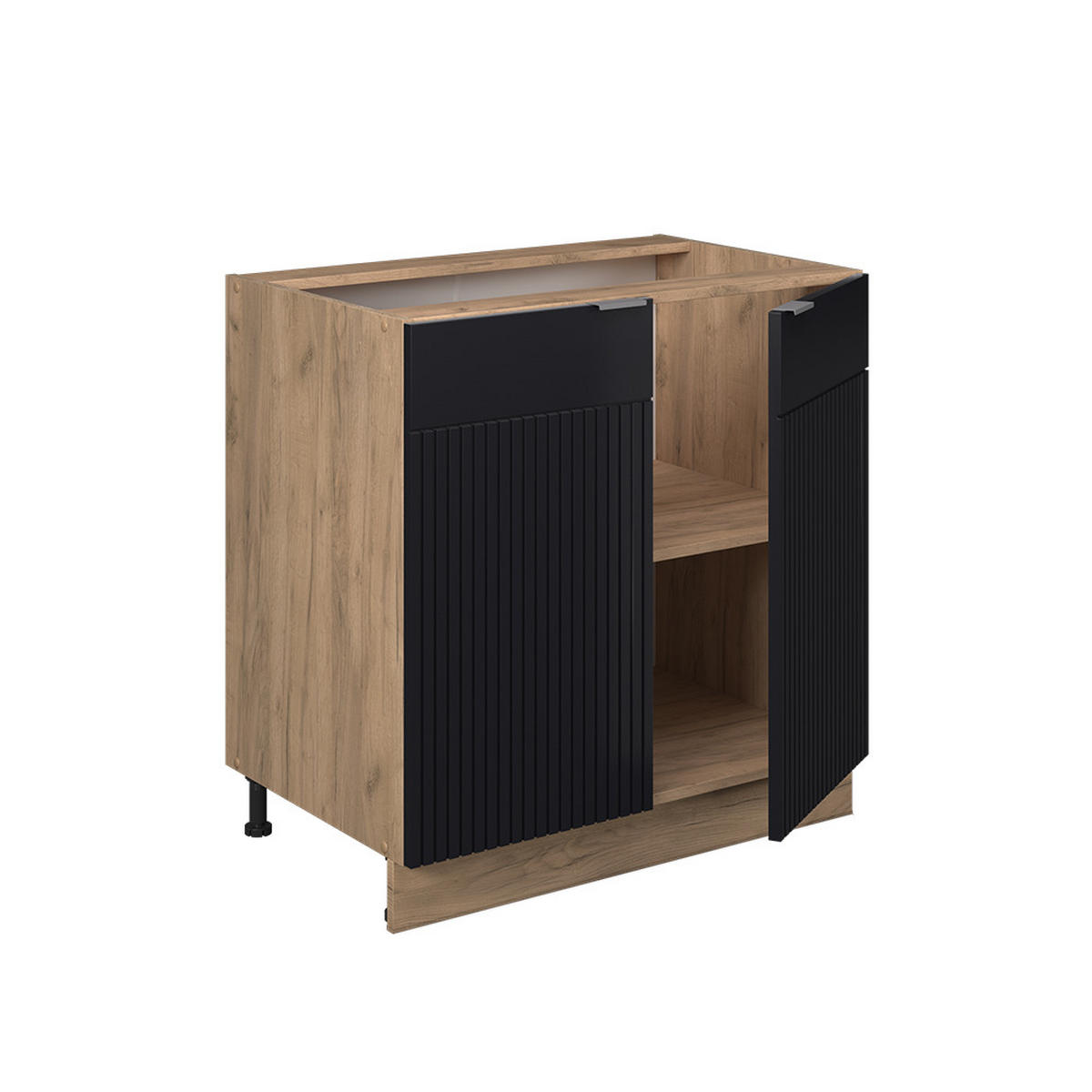 KÜCHENUNTERSCHRANK Fame-Line Schwarz gestreift 80 cm mit Regal, AP Anthrazit - Eiche Wotan/Schwarz, Holzwerkstoff (80/82/60cm) - Vicco