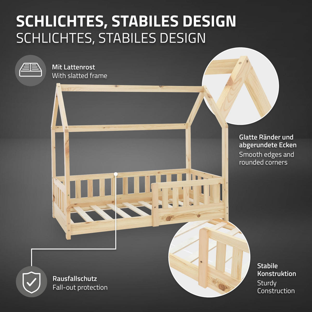KINDERBETT mit Dach 70x140 cm Natur - Naturfarben, Holz (70/140cm) - ML-DESIGN