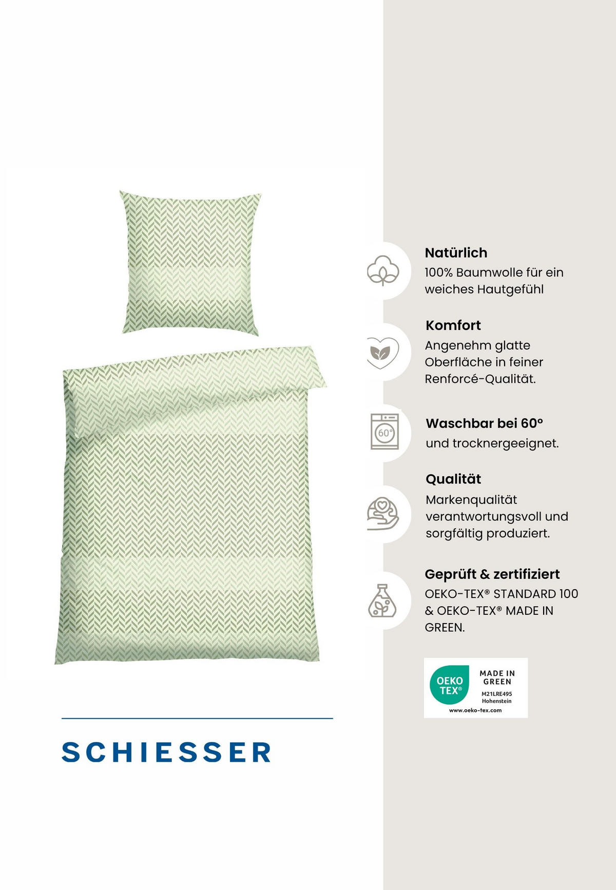 BETTWÄSCHESET Maribel - Renforcé - 2-teilig - 135 x 200 cm - Grün - Grün, Textil (135/200cm) - SCHIESSER