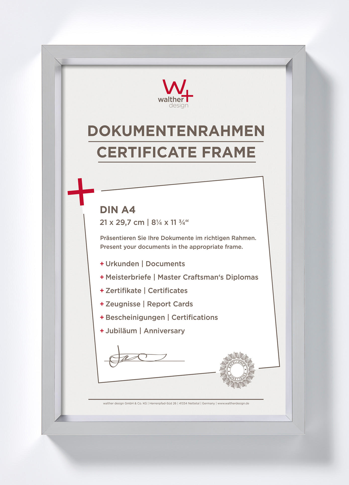 walther design Bilderrahmen Silber 21.96x30.96x2.18 cm