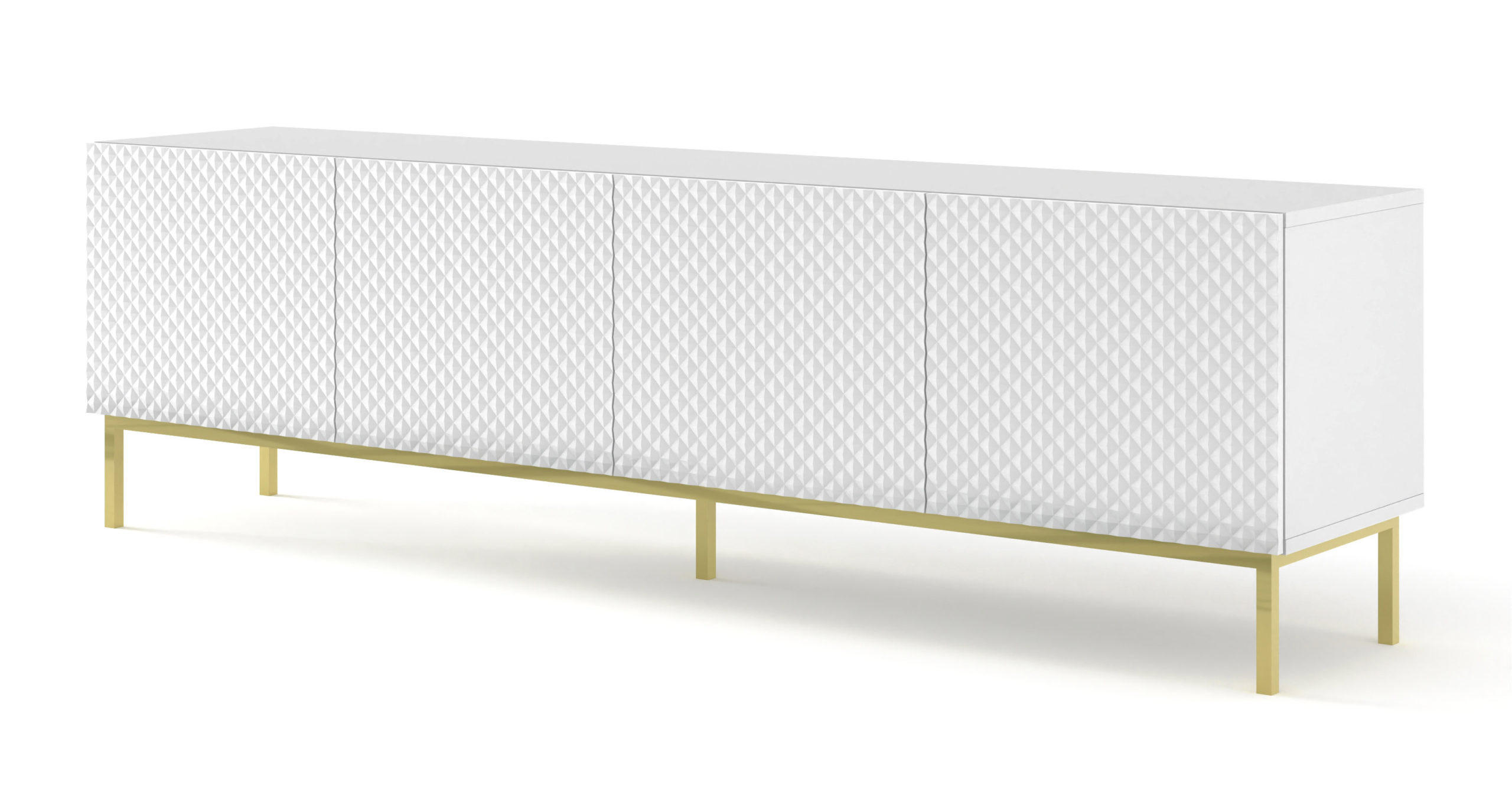 TV LOWBOARD Weiß, Weiß Hochglanz, Gold 200/58/42 - Weiß Hochglanz/Weiß, Holzwerkstoff (200/58/42cm) - RAUMHIRSCH FURNITURE