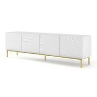TV LOWBOARD Weiß, Weiß Hochglanz, Gold 200/58/42 - Weiß Hochglanz/Weiß, Holzwerkstoff (200/58/42cm) - RAUMHIRSCH FURNITURE