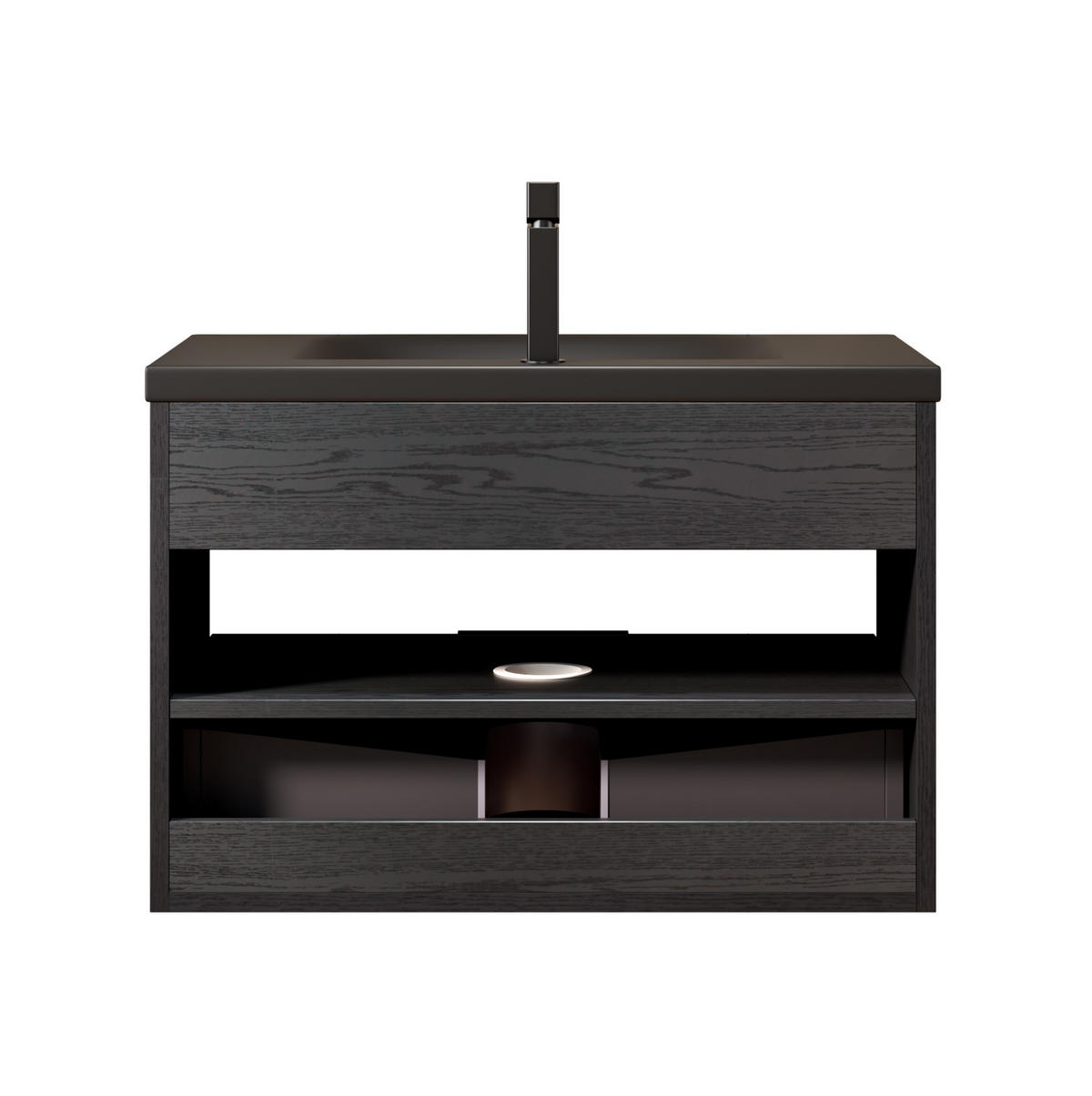WASCHTISCHKOMBI 75 cm aus Keramik mit Schublade und offenem Regal - Schwarz, Keramik (74.5/51.5/46.5cm) - OKMYHOME