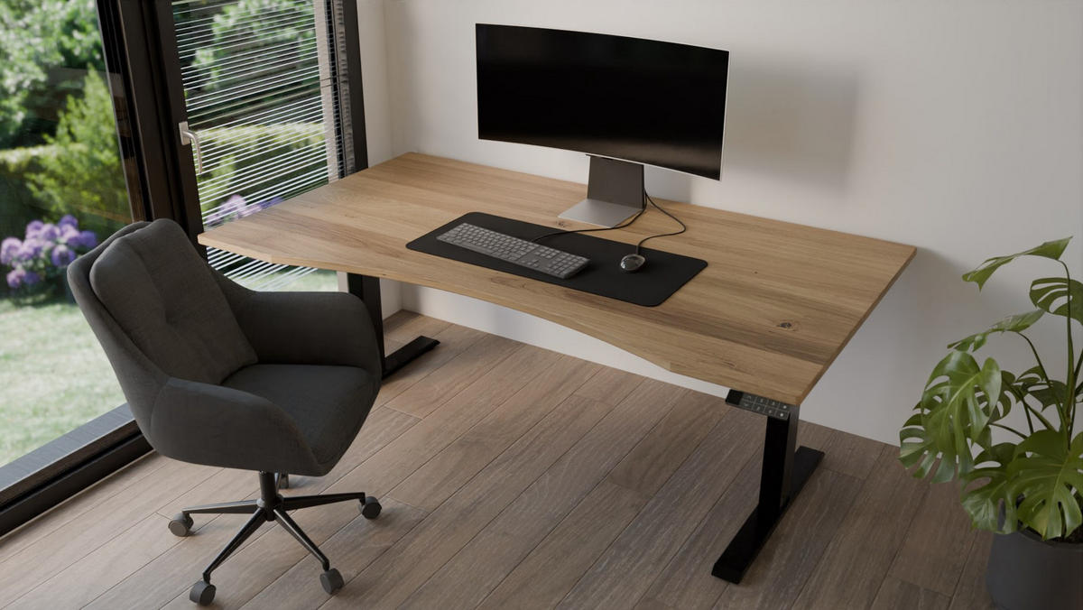 SCHREIBTISCH 150/80/65 - 130 cm elektrisch höhenverstellbar aus Wildeiche ergonomisch - Schwarz/Braun, Holz (80/150/65cm) - MeinMassivholz