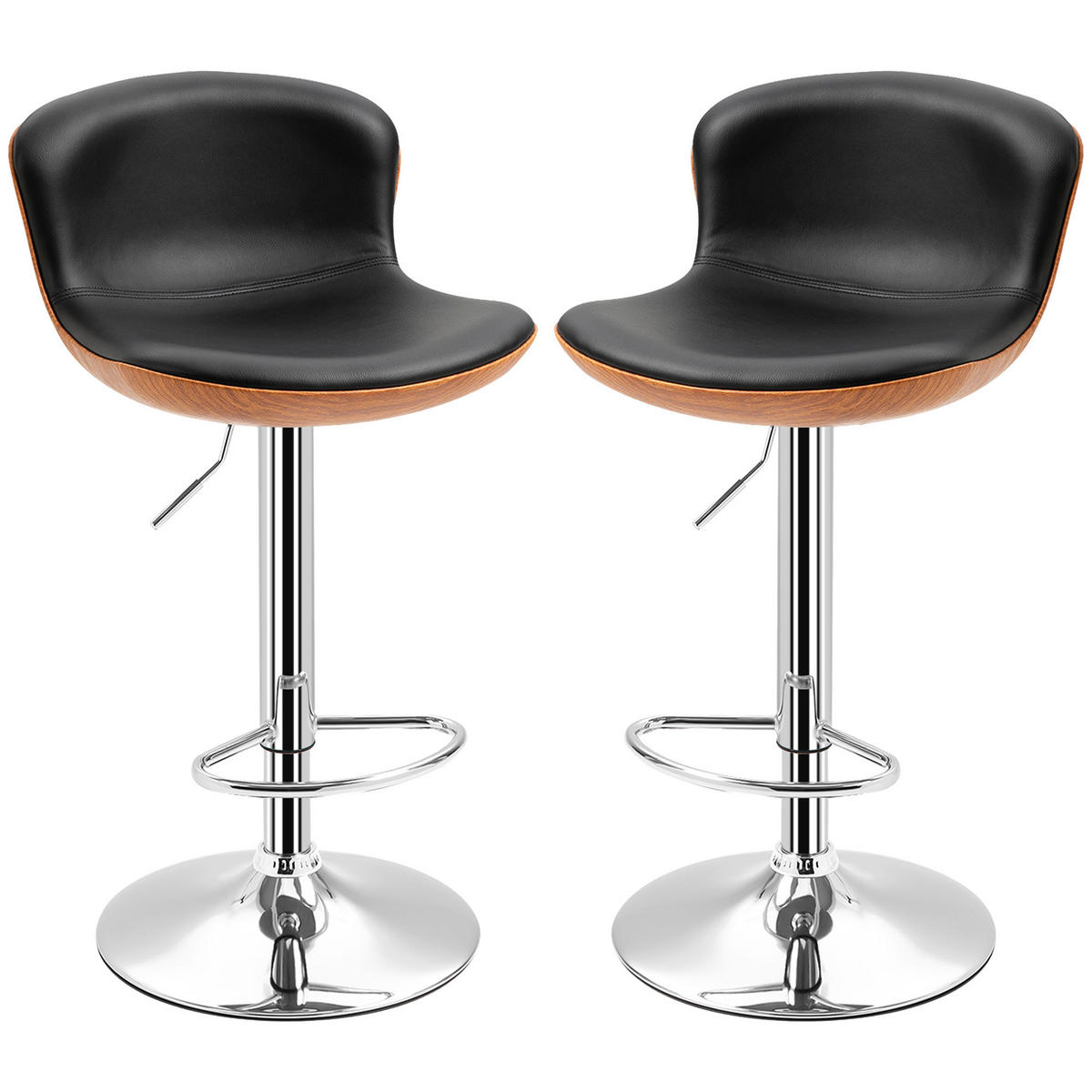BARHOCKER 2er-Set DE-08009 höhenverstellbar, drehbarer Sitz Schwarz - Silberfarben/Schwarz, Metall (53.5/85/46cm) - ComfortXL