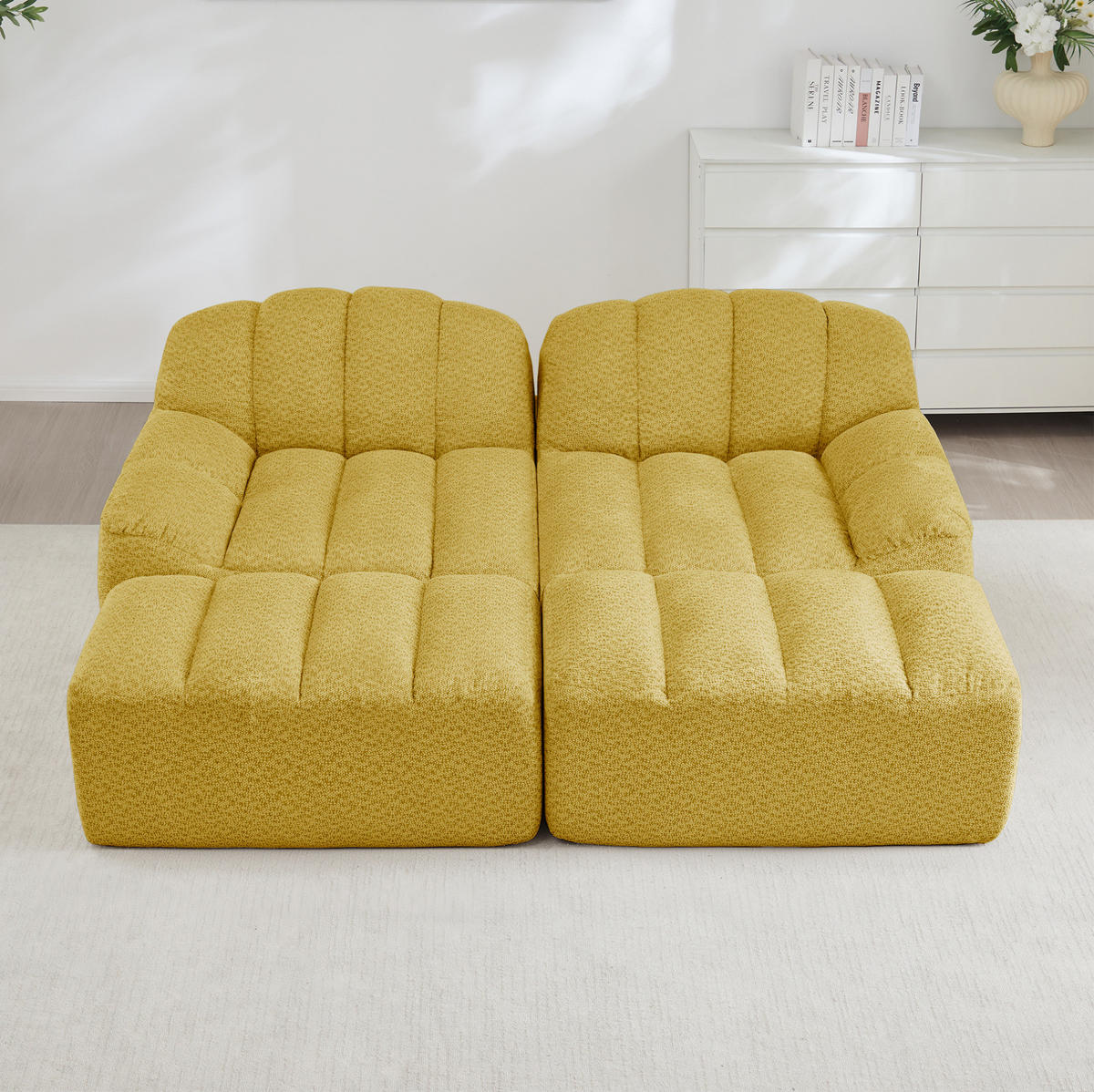 SOFA 210/165/79 cm in Gelb mit Ottomane, modular und ohne Montage - Gelb, Textil (165/79/210cm) - Flora Grace