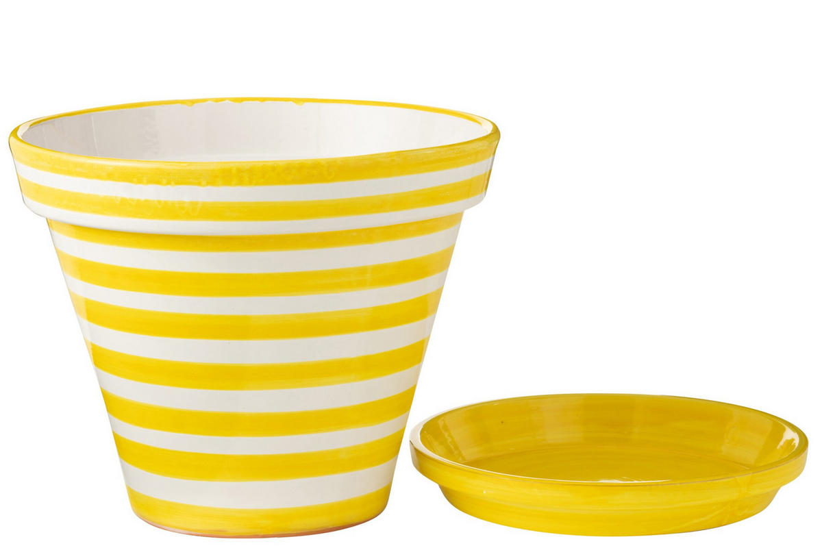 BLUMENTOPF GRANADA STRIPES - Töpferei - Gelb - M - Ø 27 cm - Multicolor, Keramik (50/40cm) - J-Line