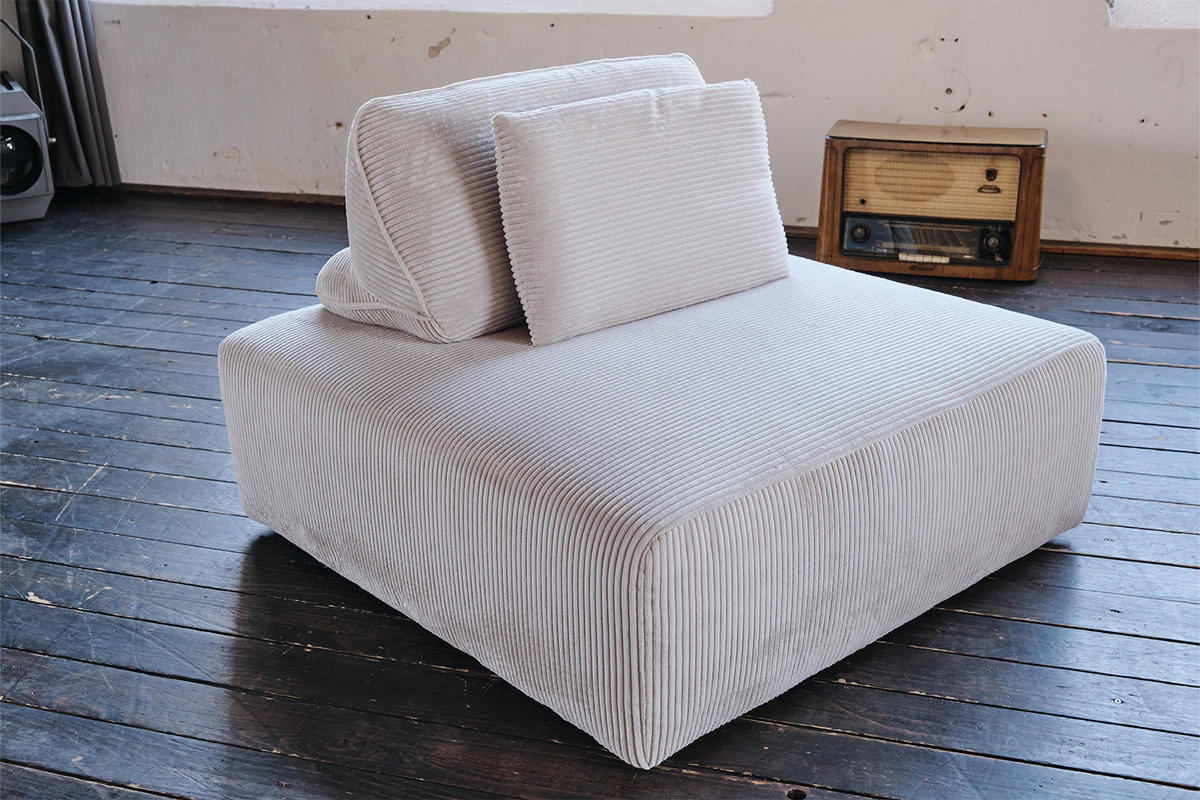 HOCKER MIT RÜCKENKISSEN WIOLO SOFT Hellgrau Cord - Hellgrau/Schwarz, Kunststoff/Textil (111/84/111cm) - KAWOLA