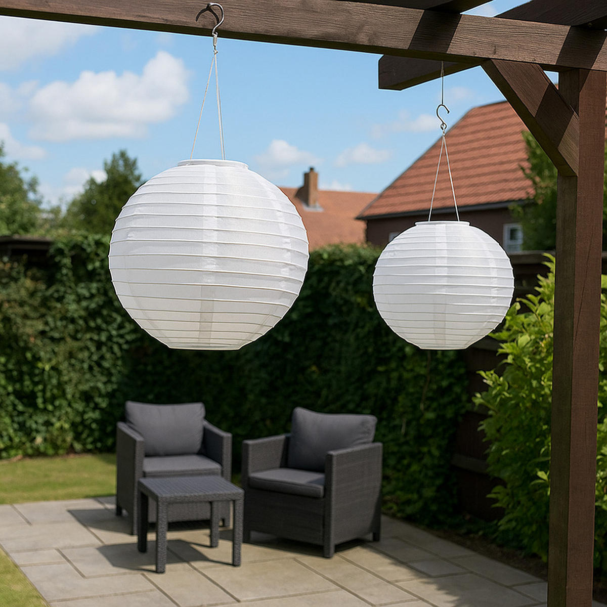 LED AUSSENHÄNGELEUCHTE Lampion Weiß 2er Set - Weiß, Metall (30/30/55cm) - Globo Lighting