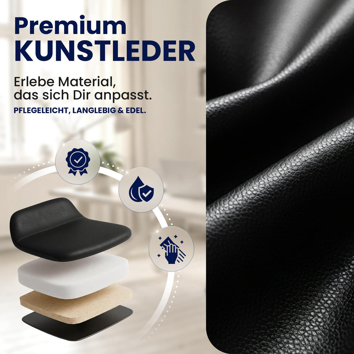 CHEFSESSEL Lederlook Schwarz - Schwarz/Grau, Kunststoff/Textil (65/109/73cm) - CLP
