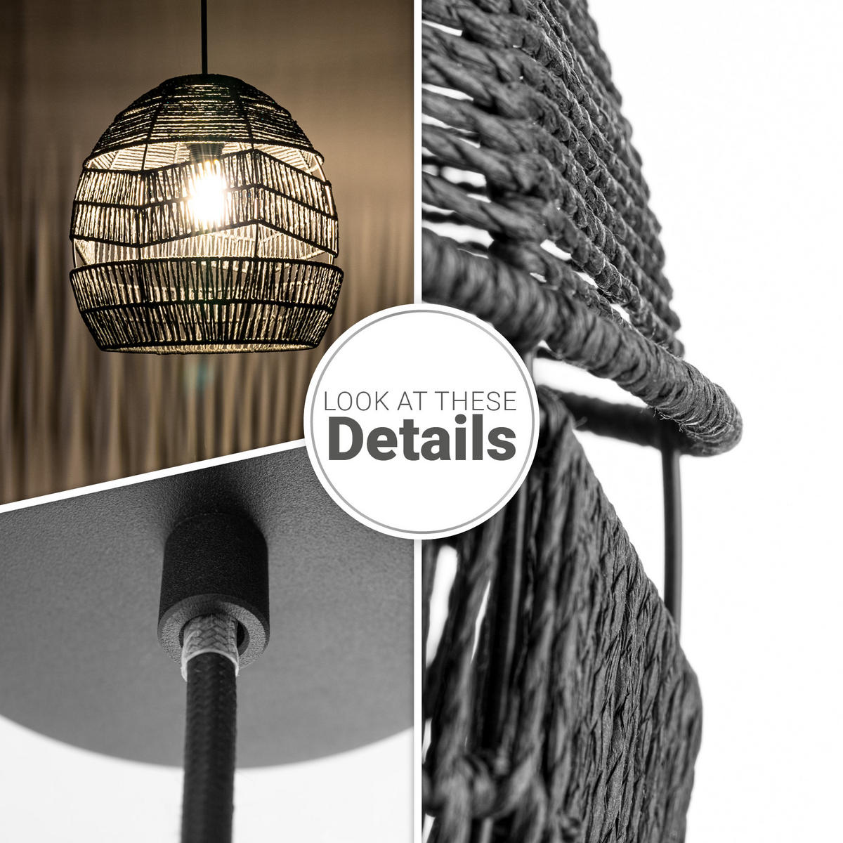 PENDELLEUCHTE Villa L - Schwarz, Metall (31/31/30cm) - Paco Home