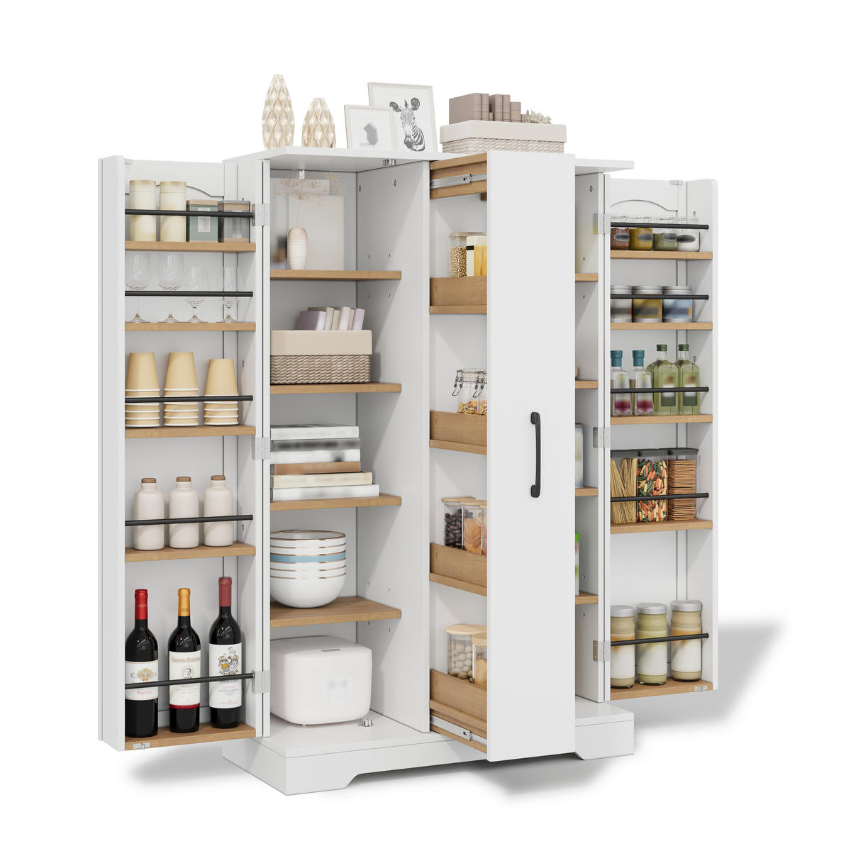 MEHRZWECKSCHRANK DE-38691 120/78/35 cm Gewürzregal und 4-stufiger Auszug Weiß - Weiß, Holzwerkstoff (78/120/35cm) - ComfortXL