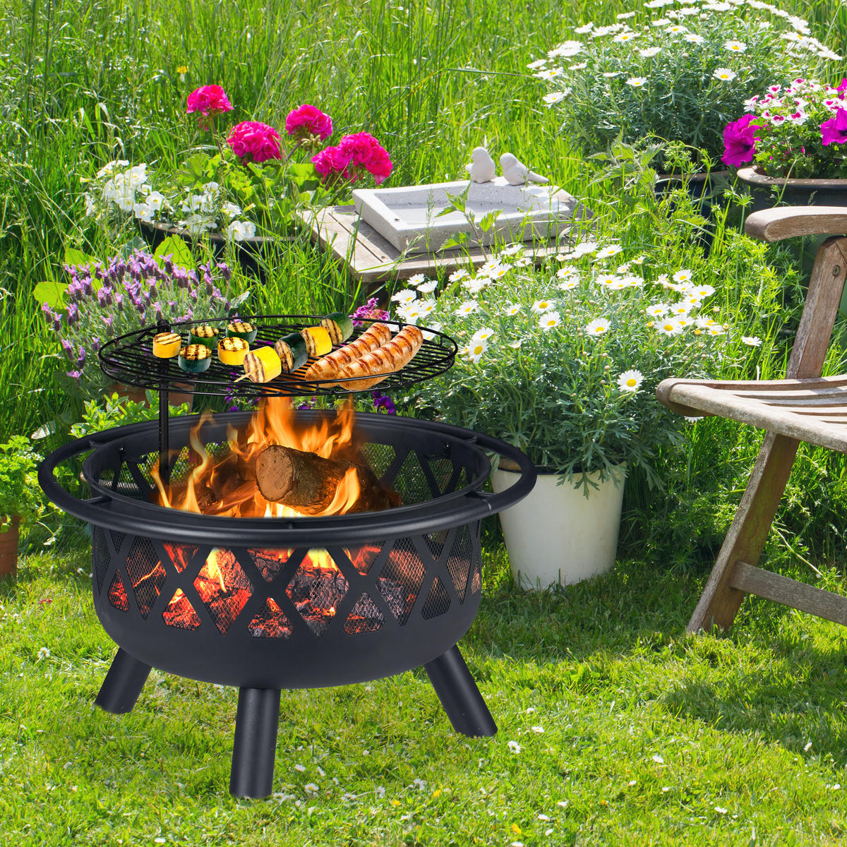 FEUERSCHALE - Schwarz, Metall (75/68.5/75cm) - Relaxdays