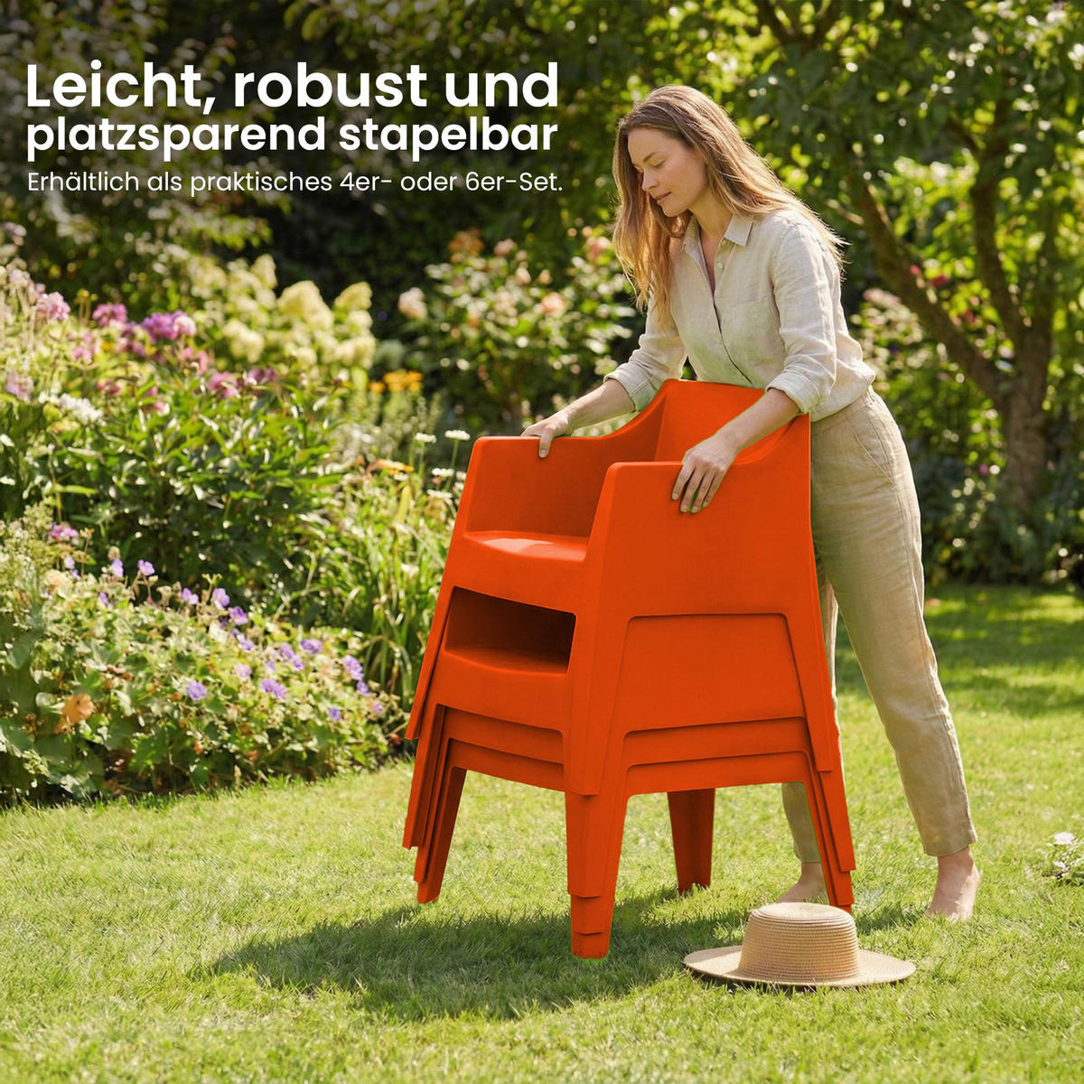 GARTENSTUHL 4er Set Kunststoff Orange - Orange, Kunststoff (73/78/57cm) - CLP