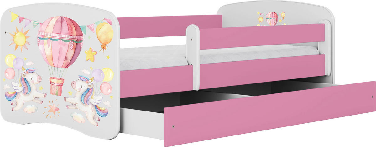 KINDERBETT Emily mit Schublade und Matratze, Rosa 70x140 cm - Hellrosa/Rosa, Holzwerkstoff (140/70cm) - WFL GROUP