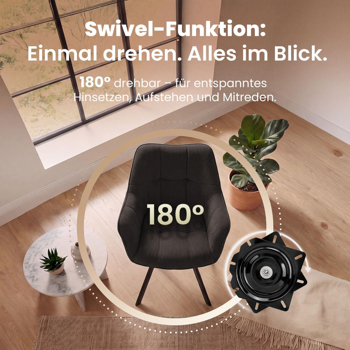 ARMLEHNENSTUHL Cord Dunkelbraun - Dunkelbraun/Schwarz, Textil/Metall (60/81/59cm) - CLP