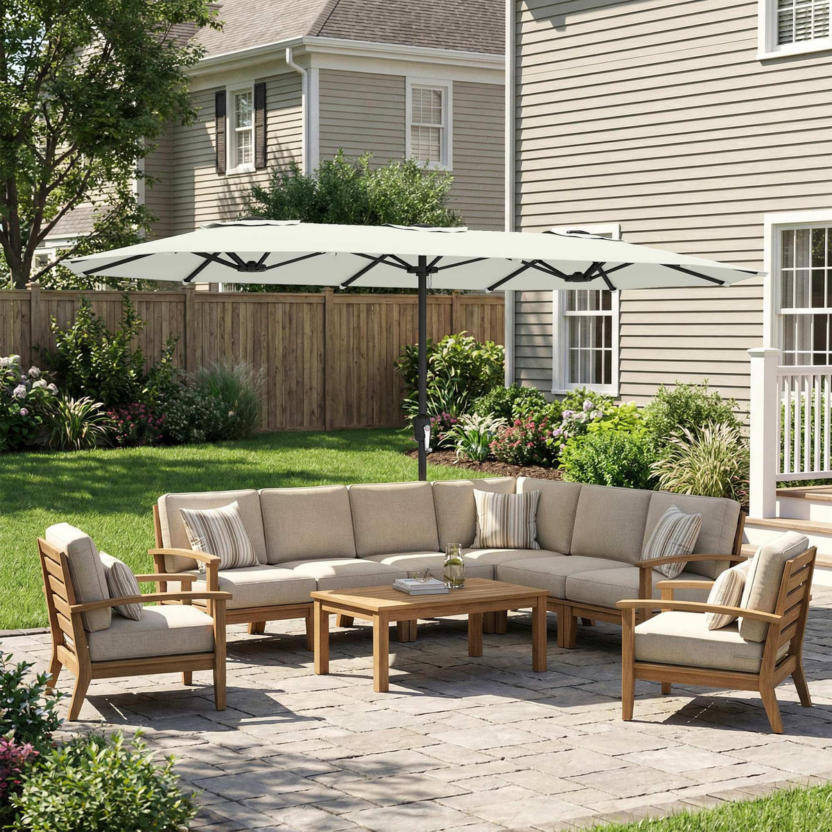 DOPPELSONNENSCHIRM Creme 4,6 m - Creme, Metall (459/266cm) - PANGIVO