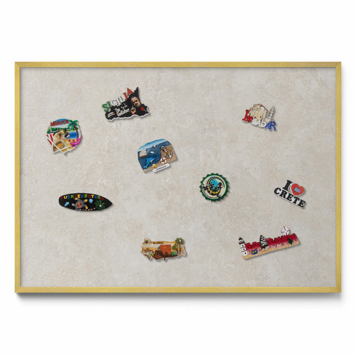 MAGNETTAFEL 100x70 cm Goldener Rahmen Dezente Sandsteinstruktur - Sahara, Metall (100/70/0.4cm) - TULUP