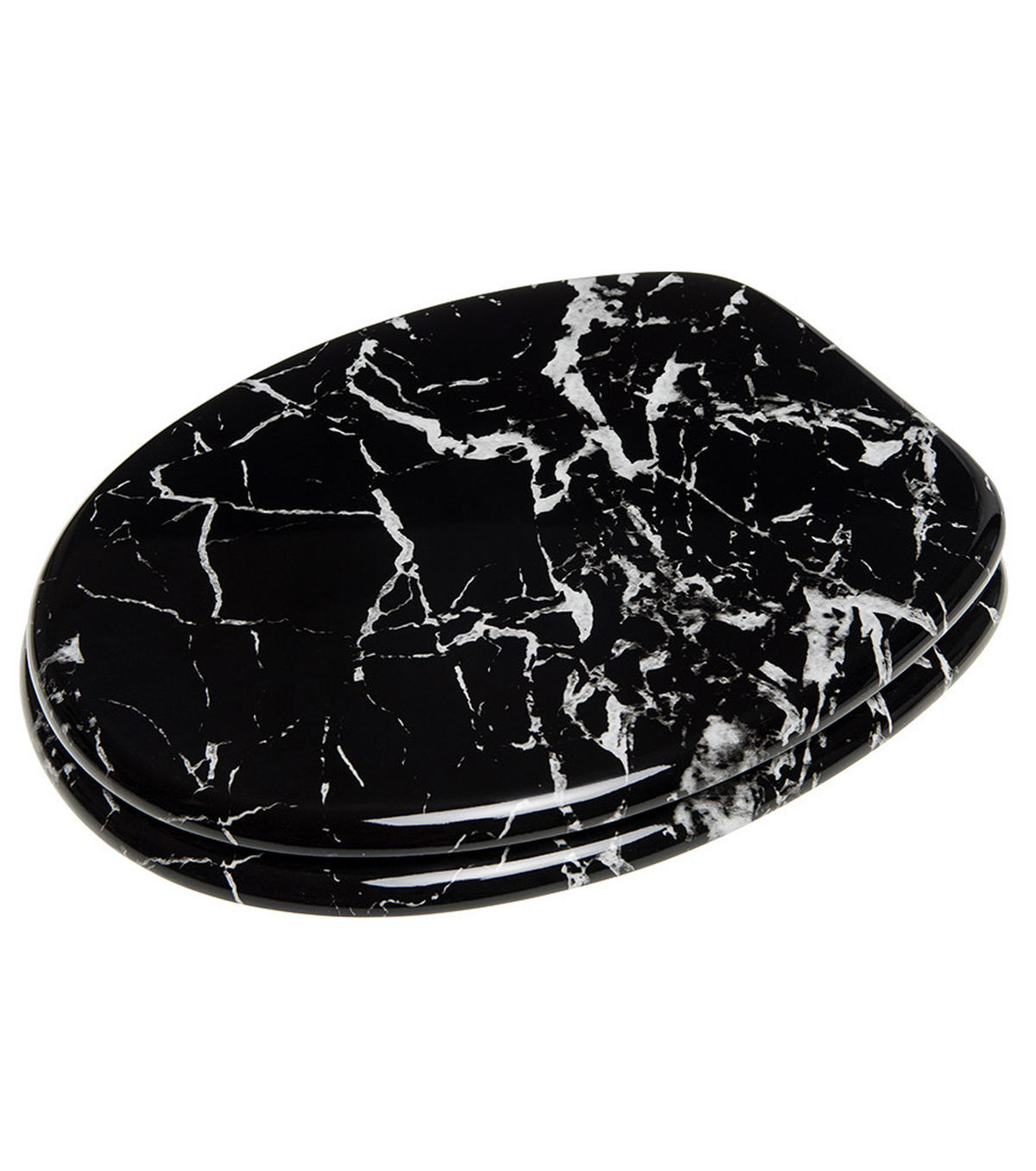 WC-SITZ Marmor Schwarz - Schwarz, Holzwerkstoff (38/6/47cm) - Sanilo