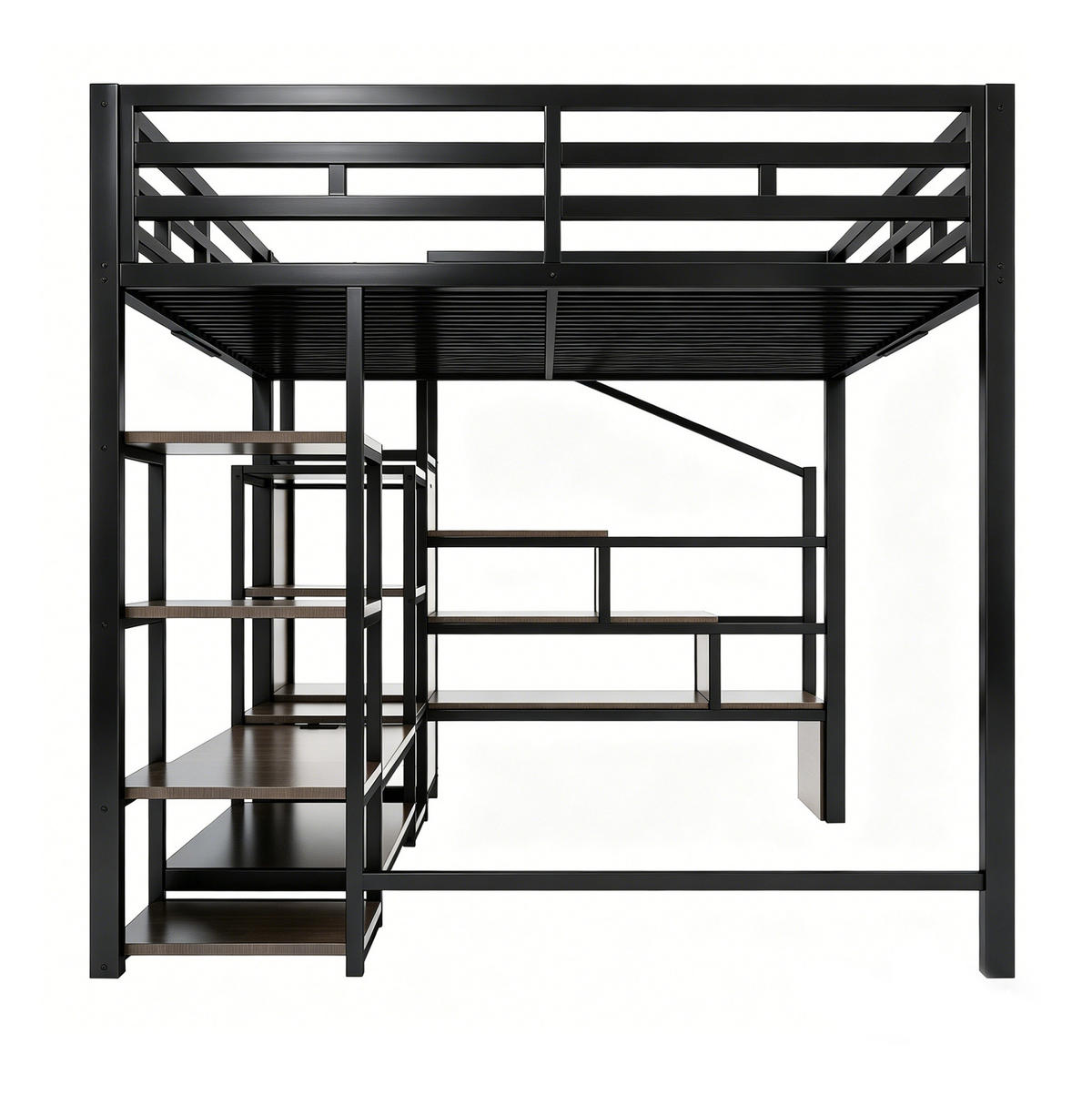 HOCHBETT 140/200 cm aus Metall mit TV-Ständer und Steckdose, Schwarz - Schwarz, Metall (140/200cm) - OKMYHOME