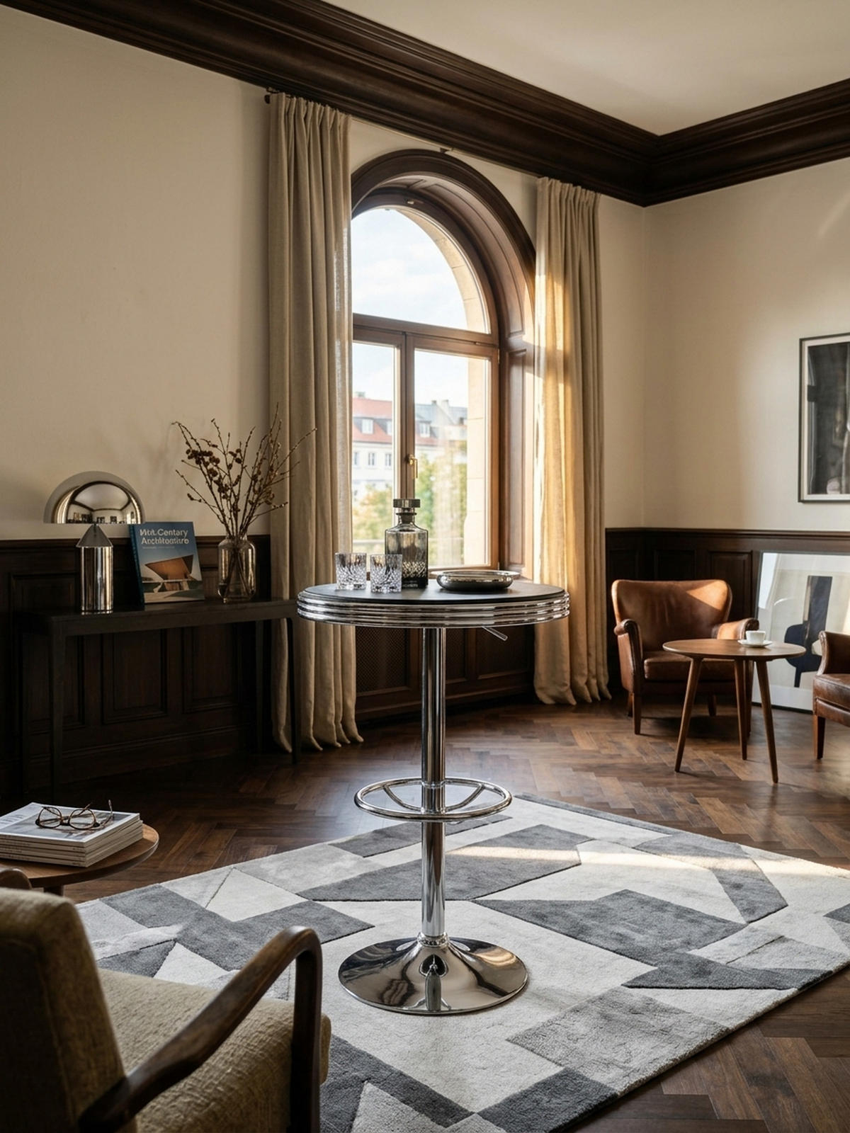 BARTISCH – Retro-Stil, höhenverstellbar, Aluminiumoptik, Kunstleder - Silberfarben/Schwarz, Textil/Metall (60/60/68cm) - KADIMA DESIGN