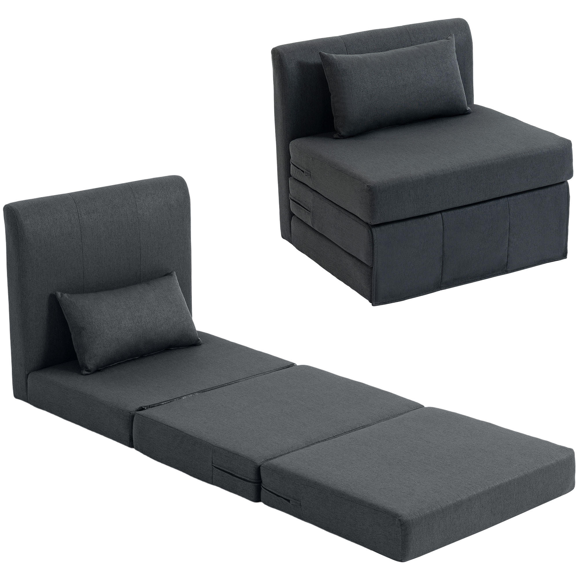 SCHLAFSESSEL DE-06578 klappbares Sofa-Bett, Leinenstruktur Dunkelgrau - Dunkelgrau, Holz/Textil (75/74/80cm) - ComfortXL