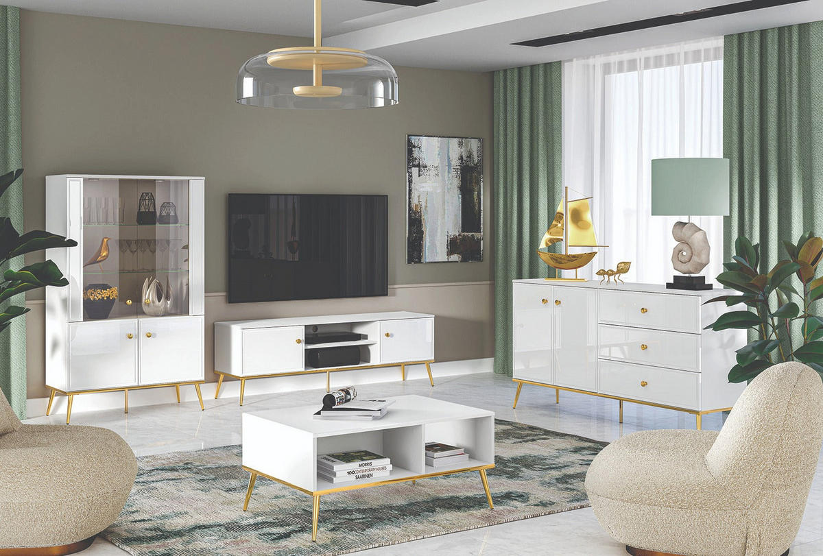 VITRINE – 92 cm – Goldin – Weiß / Eichefarben - Eichefarben/Weiß, Holzwerkstoff (92/152/40cm) - hi-markt