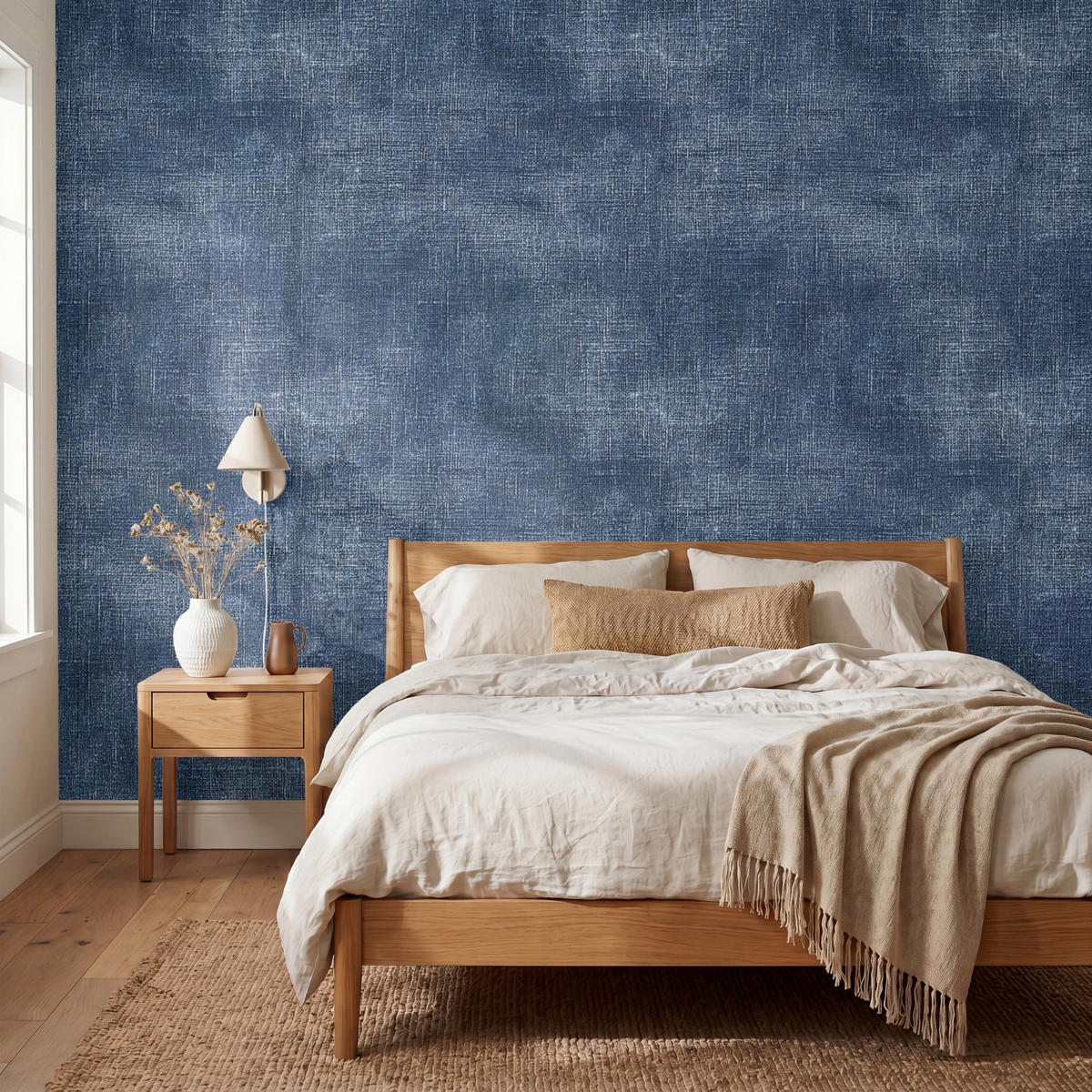 TAPETE - Leinen - Textur - Muster - Denim - Rustikal - 300x260 cm - Blau, Papier (300/260cm) - OnlyWow