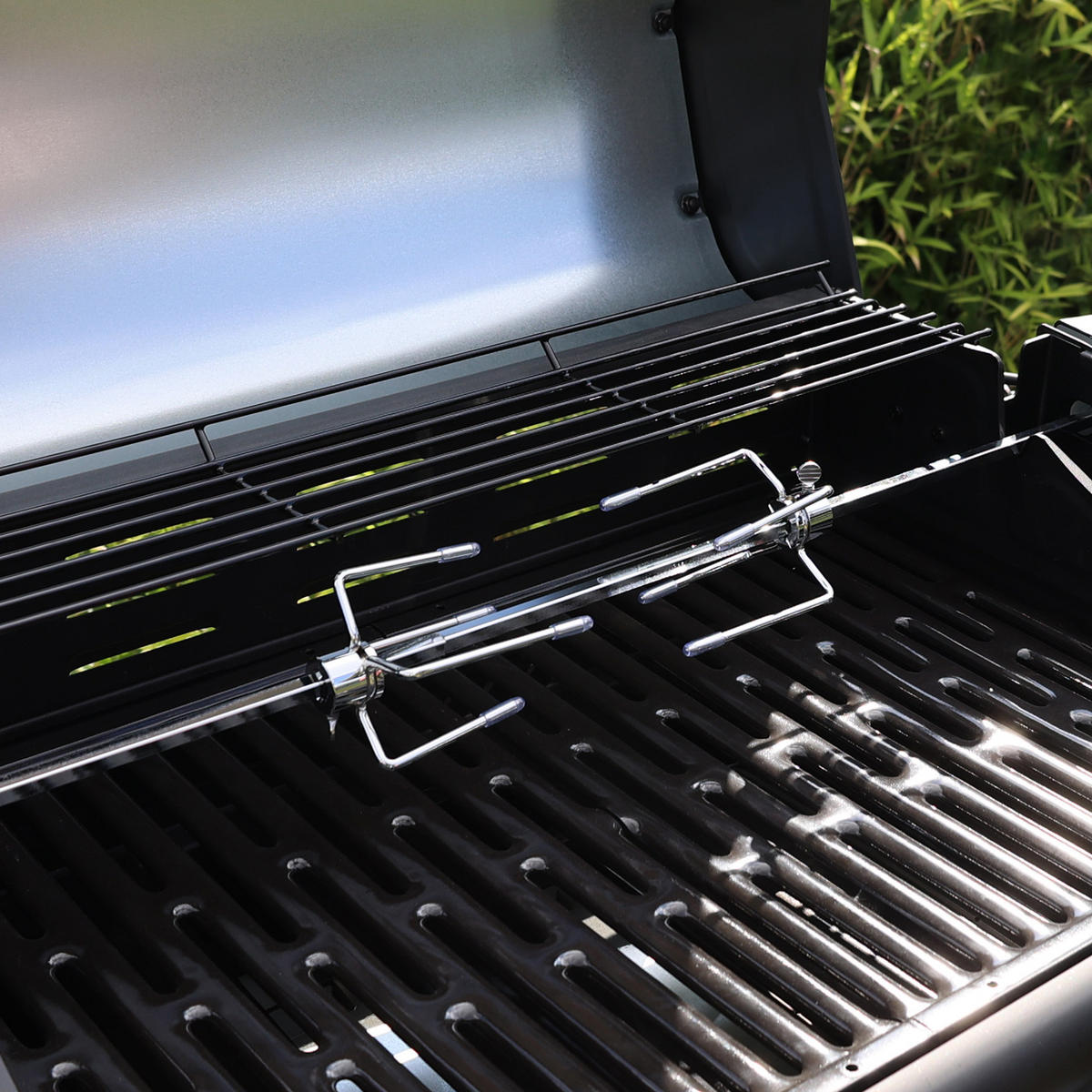 DREHSPIESS mit Motor - Silberfarben, Metall (106cm) - TAINO