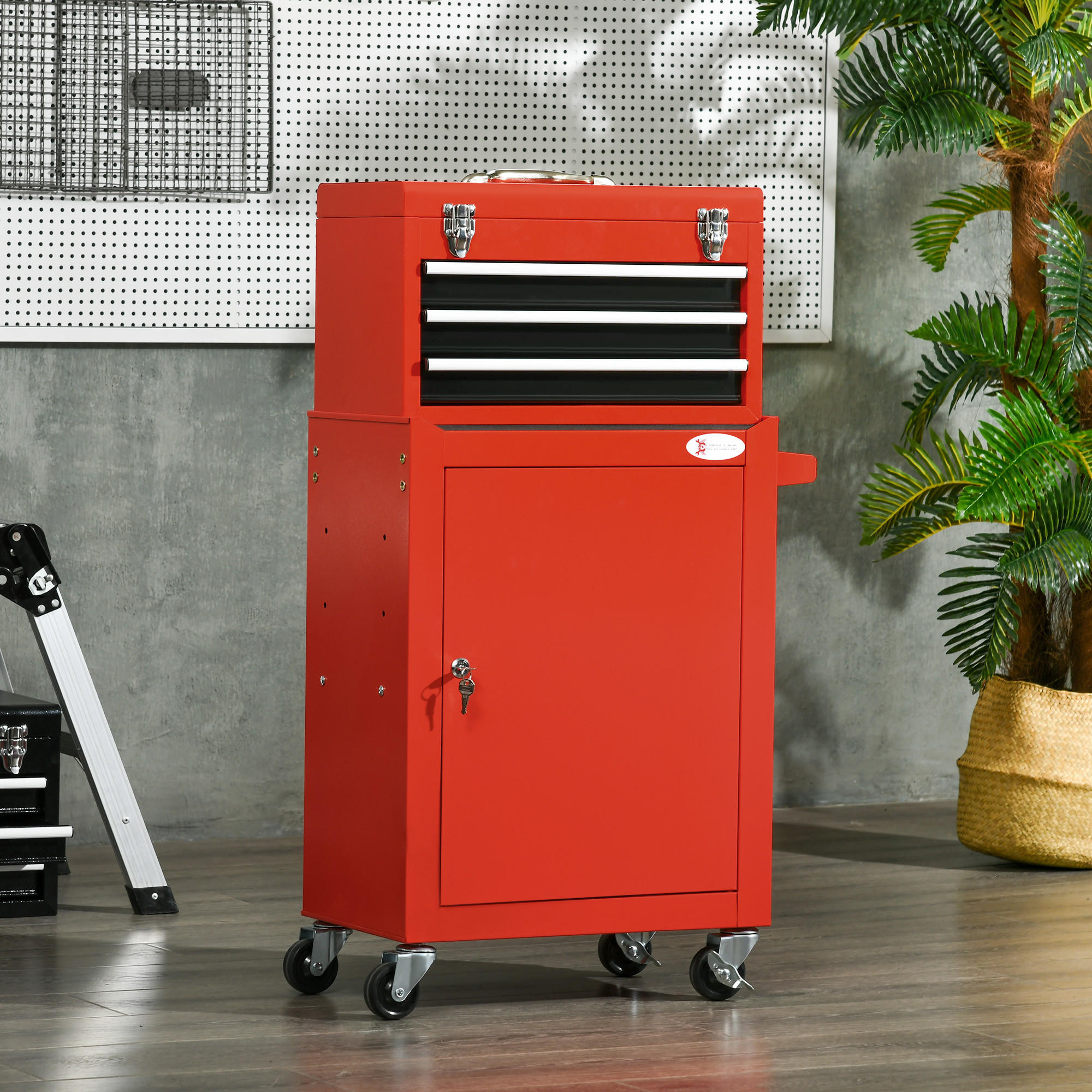 WERKSTATTWAGEN 2-in-1 , Stahl, Rot - Rot, Metall (46/94/28cm) - DURHAND