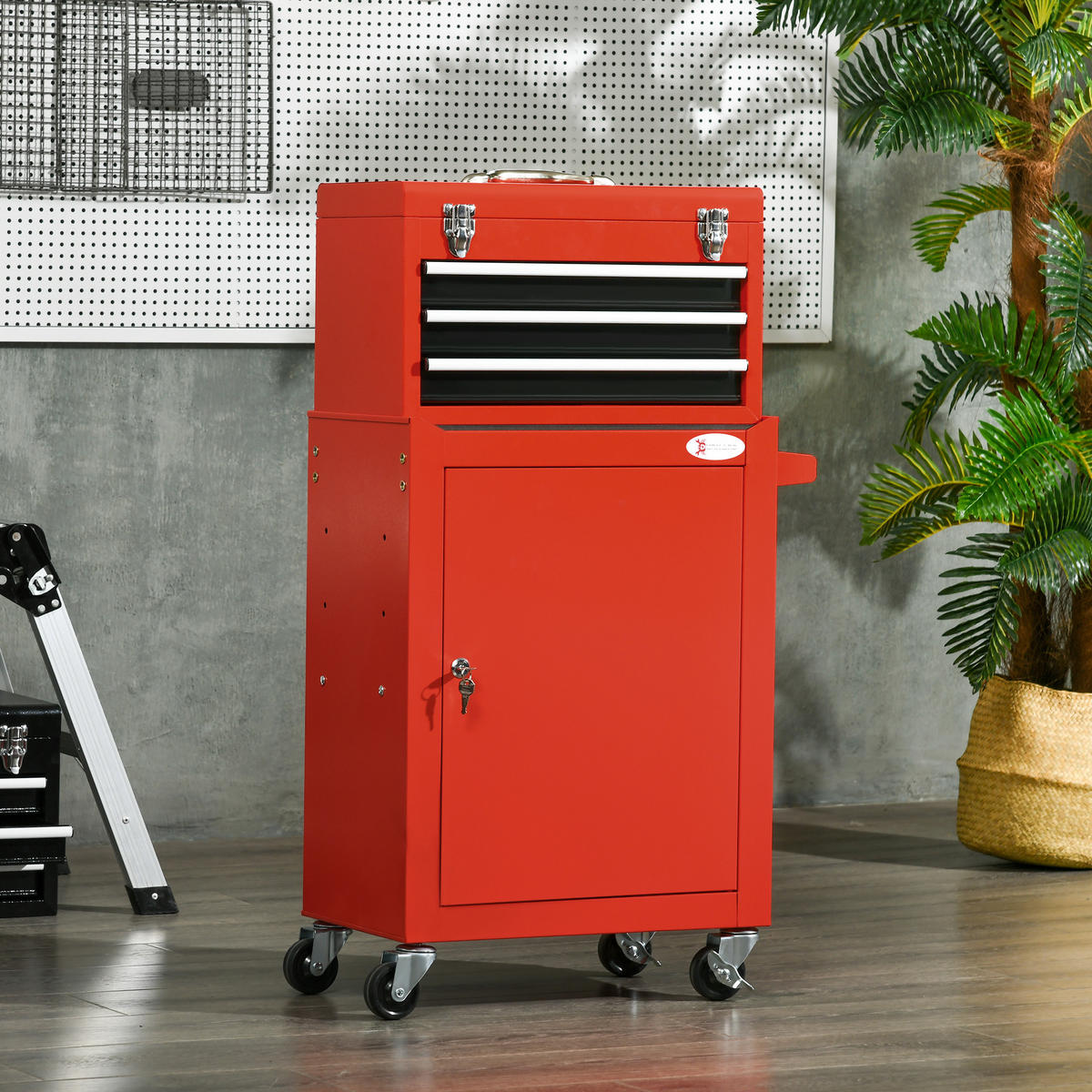WERKSTATTWAGEN 2-in-1 , Stahl, Rot - Rot, Metall (46/94/28cm) - DURHAND