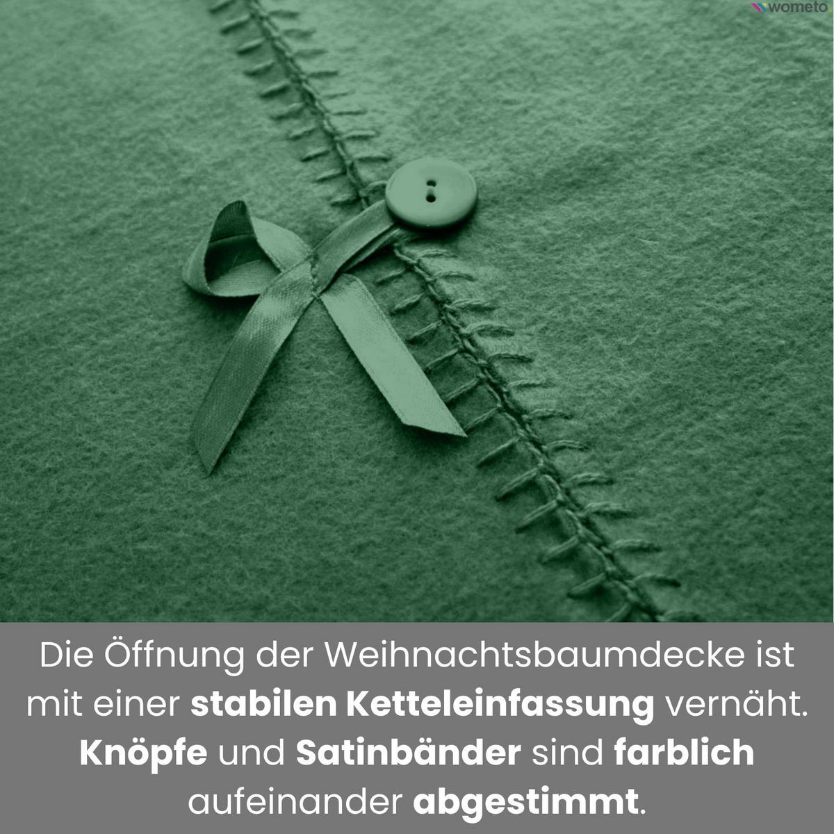 BAUMUNTERLAGE Weihnachtsbaum-Decke dunkelgrün 120 cm rund mit Knöpfen und Satin-Schleifen - Dunkelgrün, Textil (120/120cm) - wometo