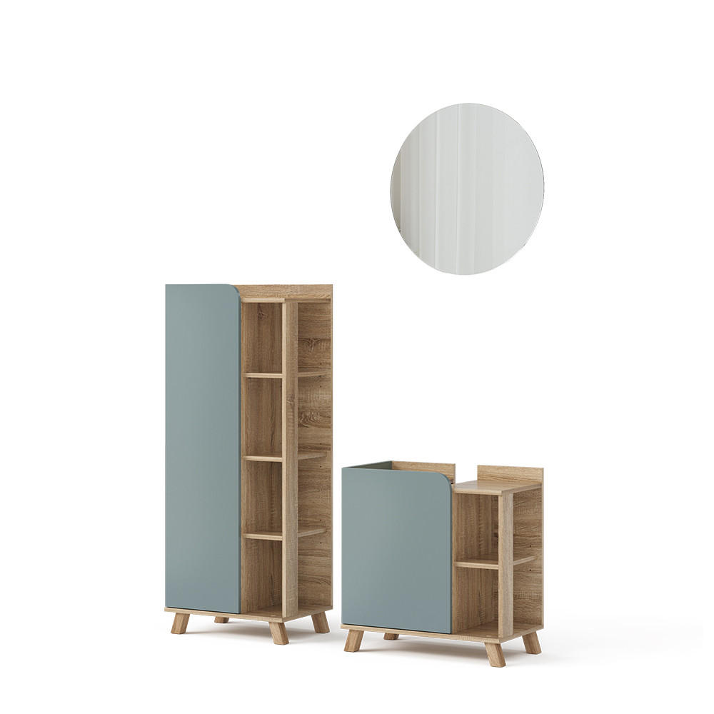BADRUMSMÖBELSET Karen Sonoma/blå 3 delar Sonoma ek, Mörkblå 65/60/35 cm