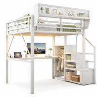 HOCHBETT 140/200 cm in Weiß mit LED, Schreibtisch, Leiter und Stauraum - Weiß, Holzwerkstoff/Metall (140/200cm) - CHICFURN