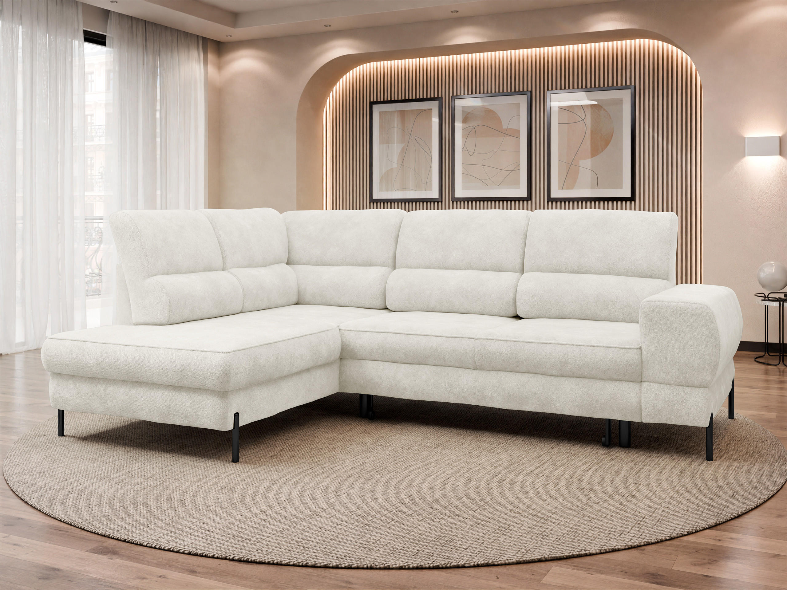 ECKSOFA Clinton, Seite: Links - Beige/Schwarz, Holz/Kunststoff (253/174cm) - MIRJAN24