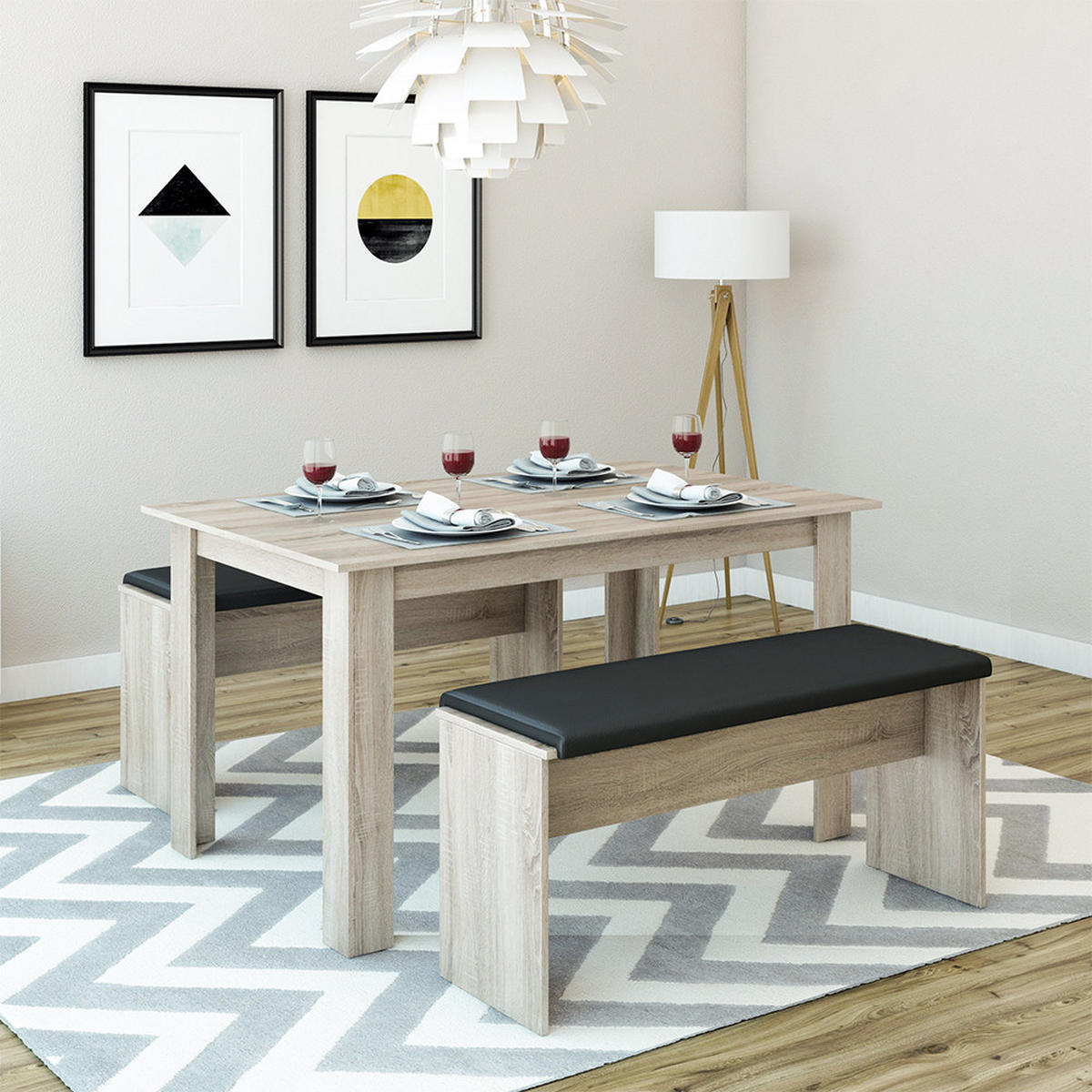 ESSTISCH SET Sentio Sonoma 90 x 140 cm mit 2 Bänken - Sonoma Eiche, Holzwerkstoff (140/76/90cm) - Vicco